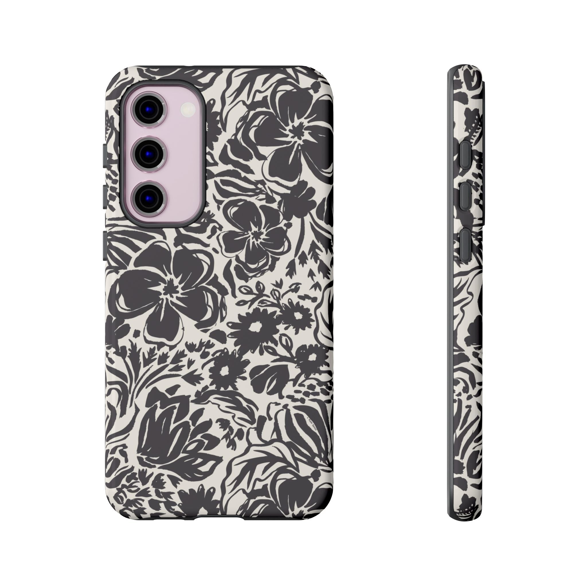 Rhapsody Black Samsung Galaxy S23 Plus Glossy case — bold charcoal floral print on cream by Kate Spain