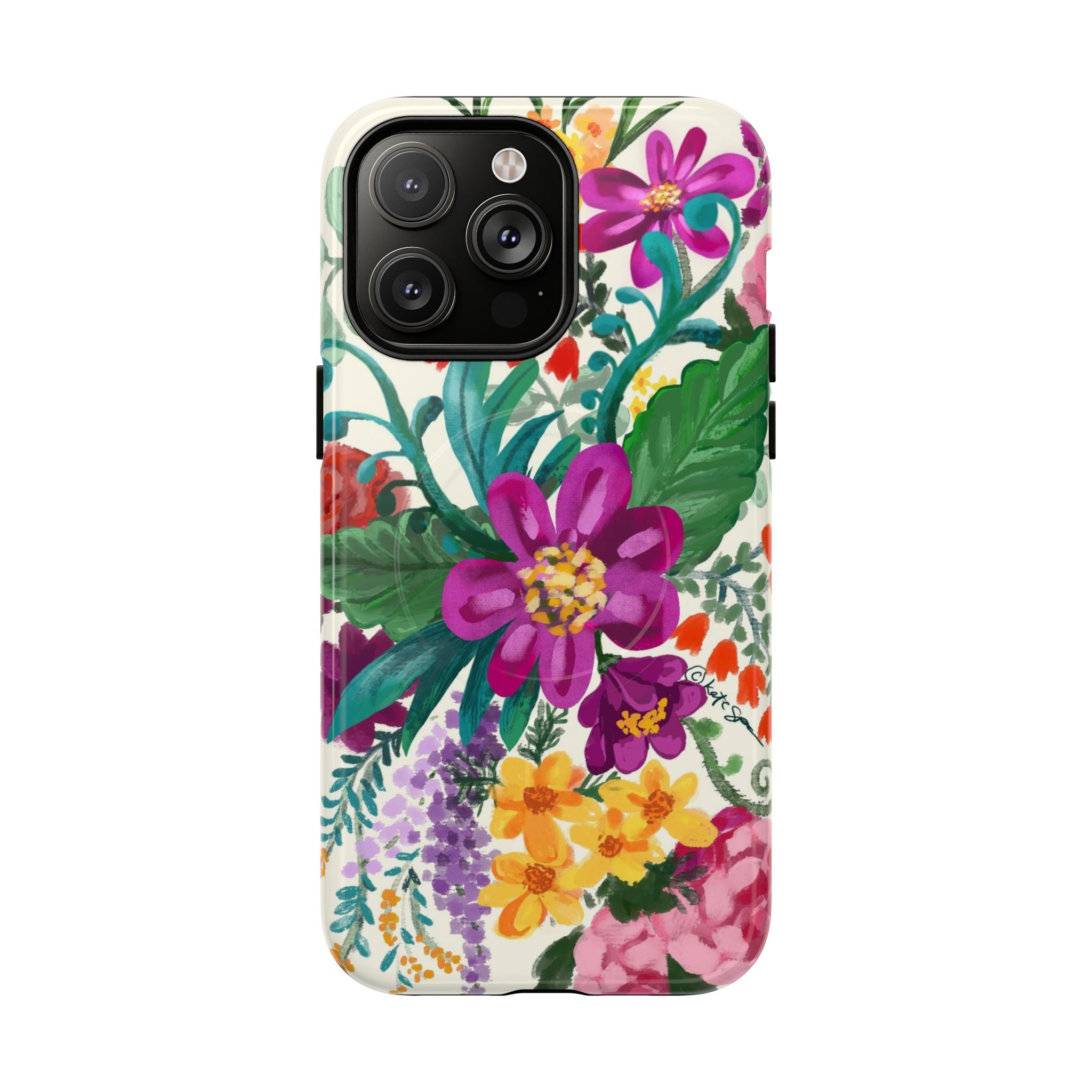 Posy MagSafe iPhone 14 Pro Max Case – Glossy | cream, magenta, coral botanical floral print
