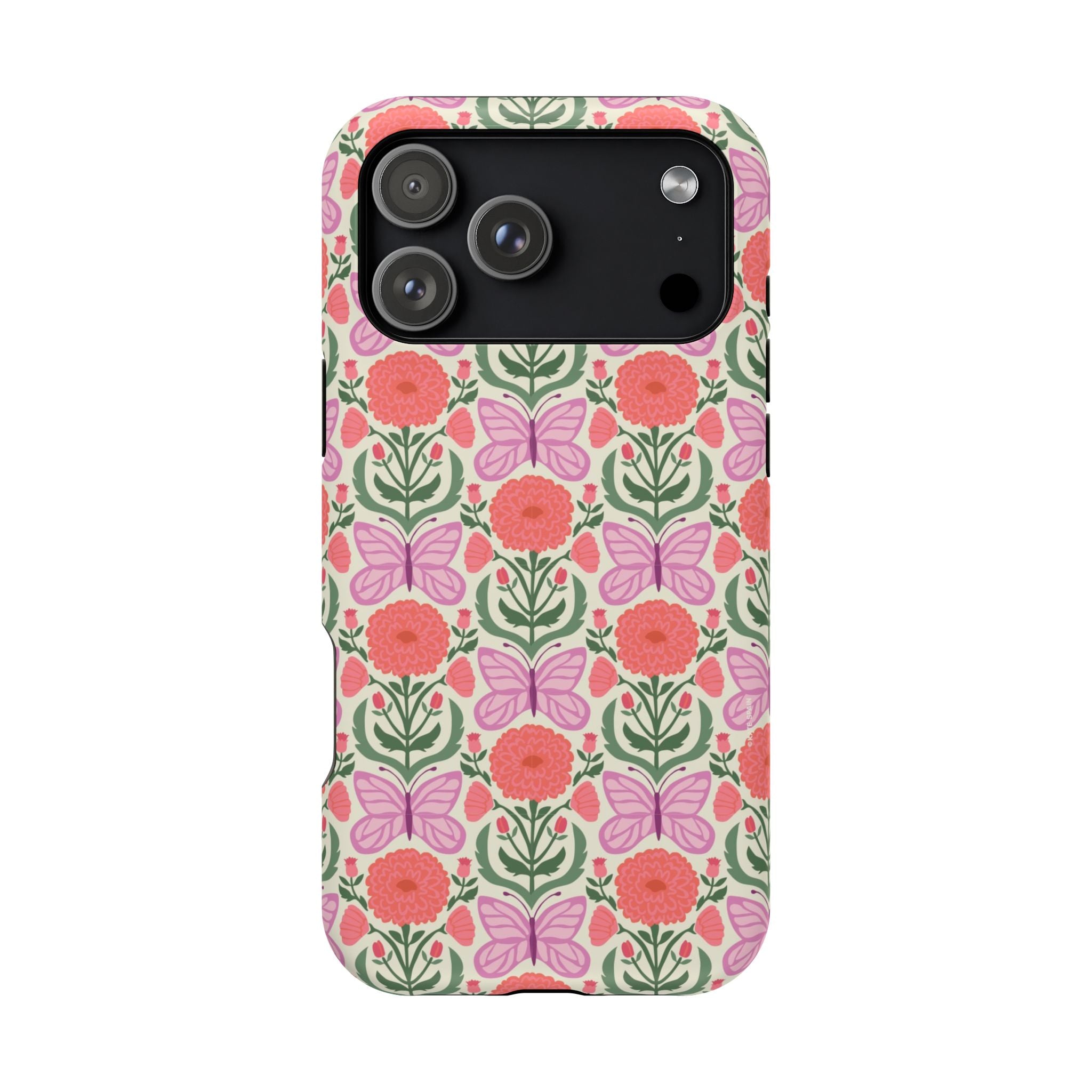 Pink Butterfly MagSafe iPhone 17 Pro Max Case – Matte | cream, coral, lavender, green butterfly floral print