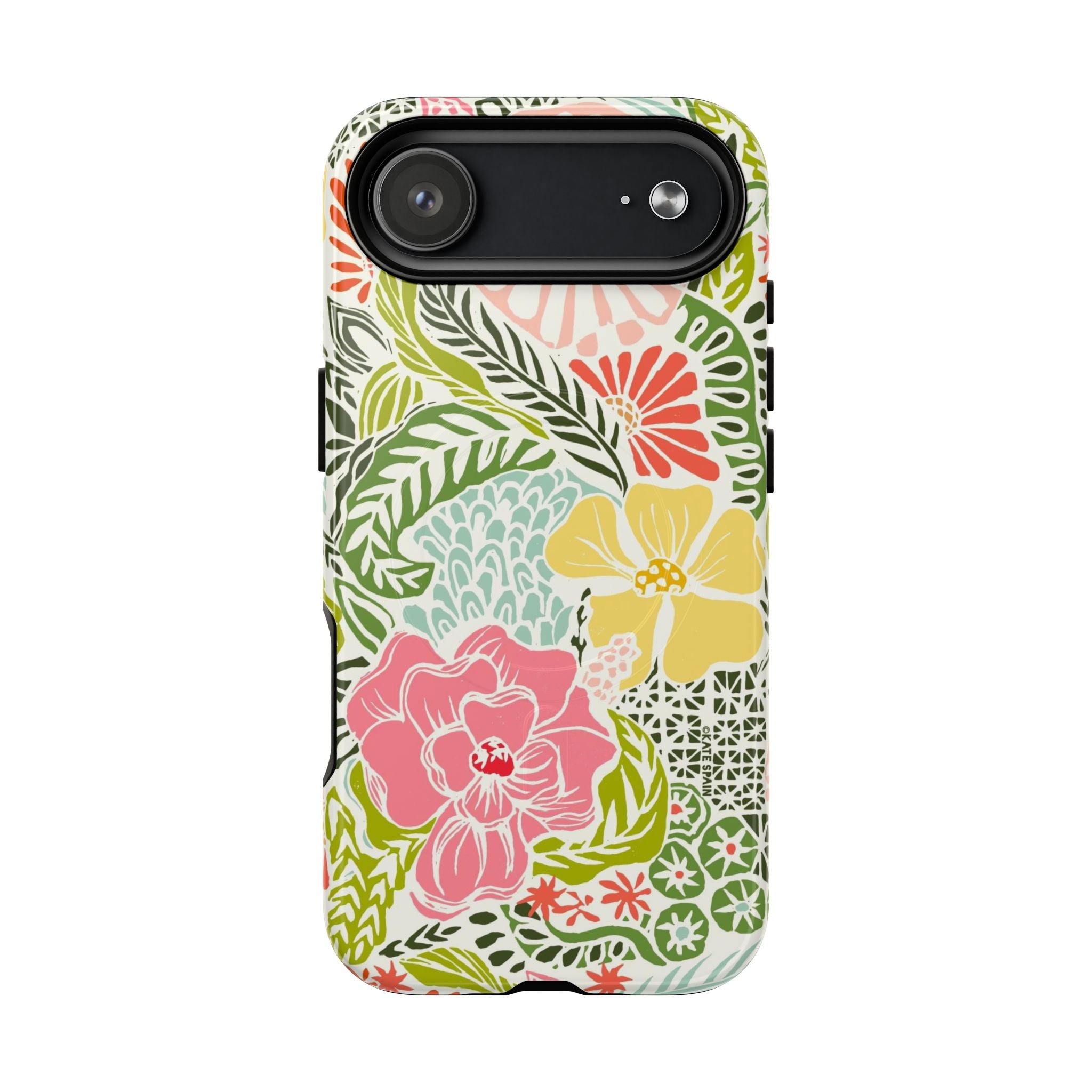 Tropica MagSafe iPhone 17 Air Case – Glossy | yellow, coral, pink, green botanical tropical floral print