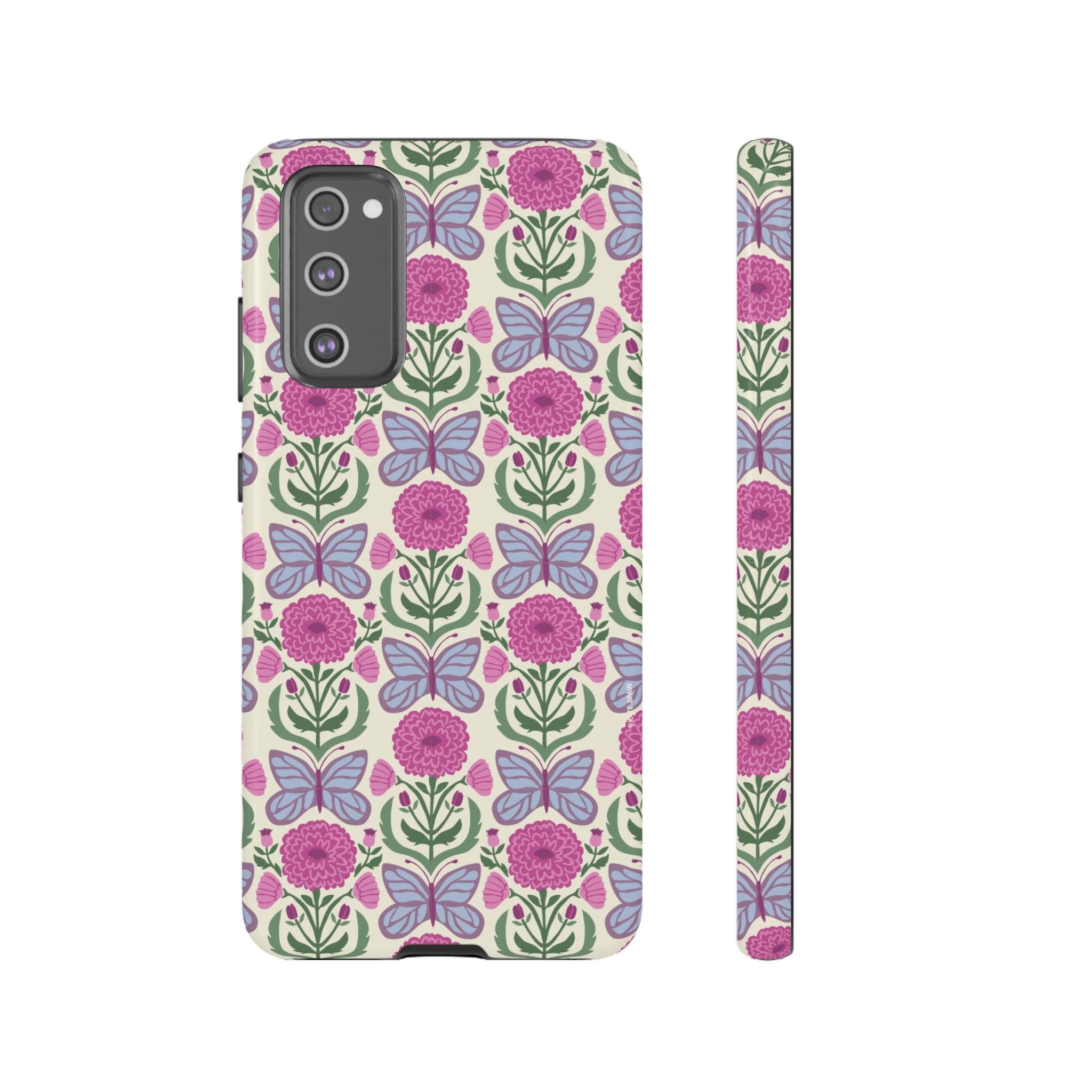 Luxury Butterfly Samsung Galaxy S20 FE Case – Glossy | cream, magenta, periwinkle butterfly floral print