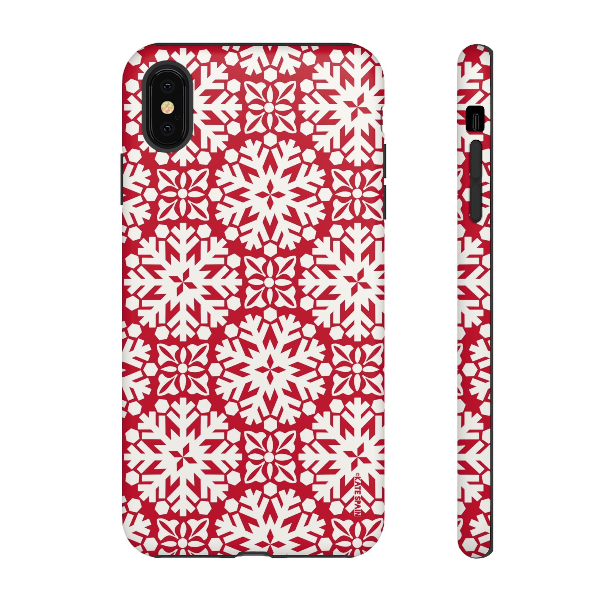 Flurry Tough iPhone XS Max Case – Matte | red, cream geometric snowflake medallion print