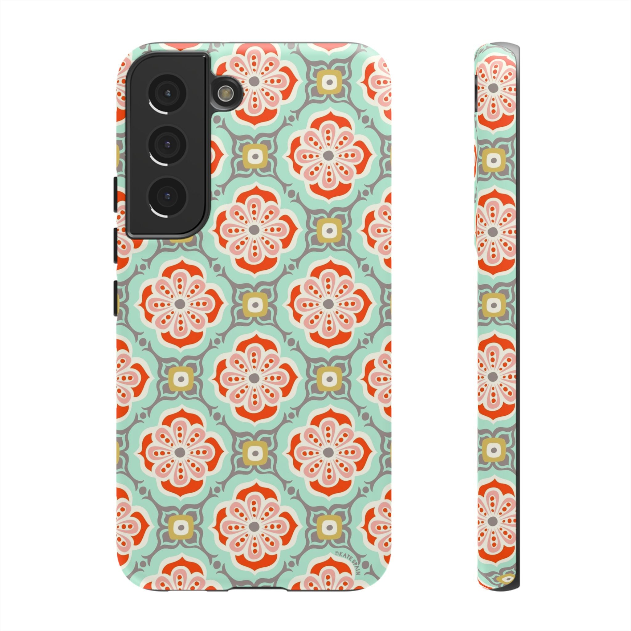Luxury Alhambra Samsung Galaxy S22 Case – Matte | light turquoise, coral, cream geometric medallion tile print