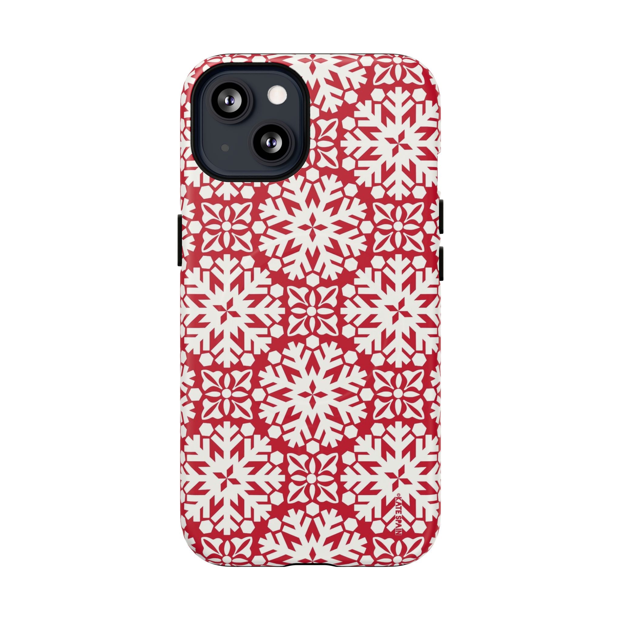 Flurry MagSafe iPhone 13 Case – Matte | red and cream geometric snowflake tile print
