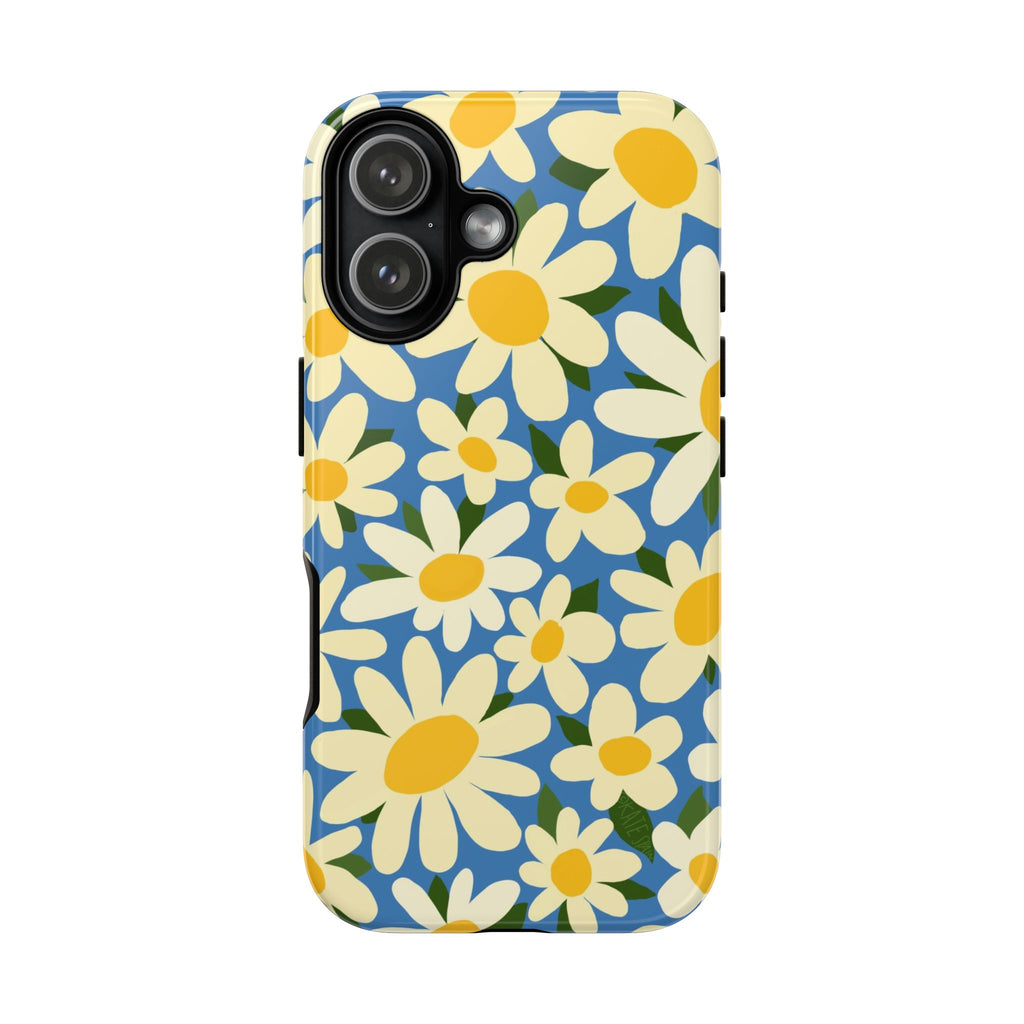 Shasta Daisy Tough iPhone 17 Case – Glossy | blue, cream, yellow daisy floral print