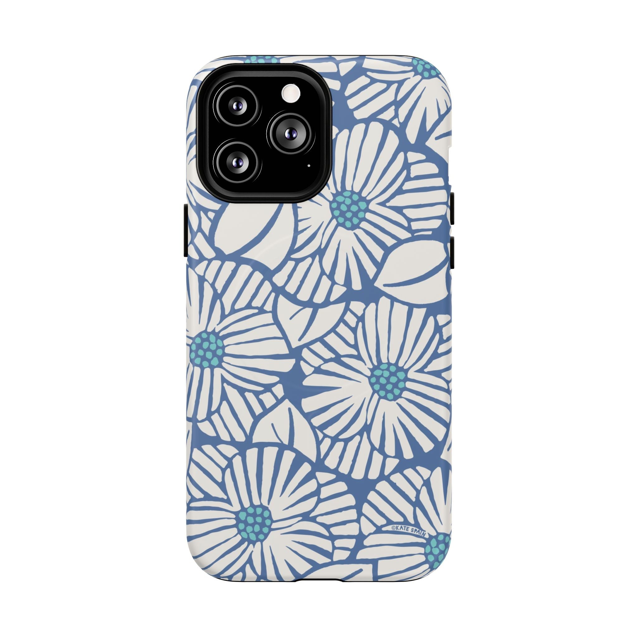 Calendula MagSafe iPhone 13 Pro Max Case – Matte | periwinkle, cream, teal graphic daisy floral print