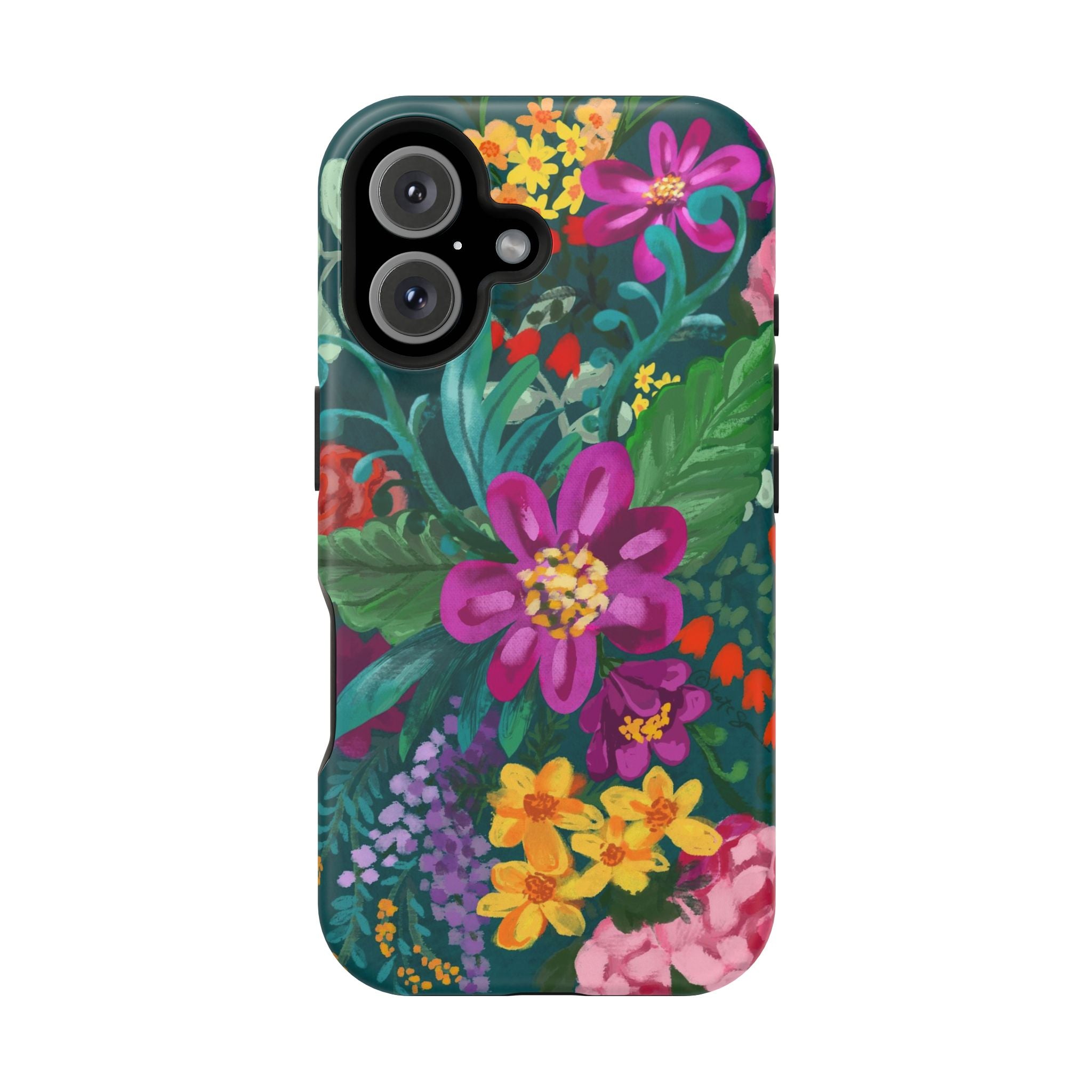 Posy MagSafe iPhone 16 Case – Matte | teal, magenta, yellow, pink vibrant botanical floral print