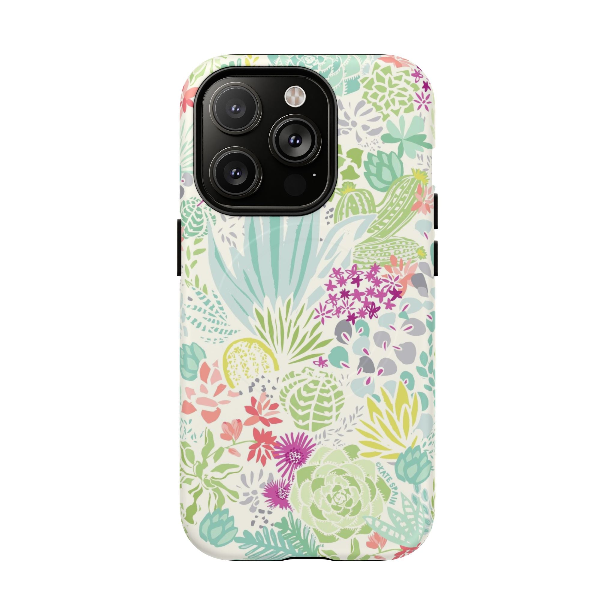Canyon MagSafe iPhone 14 Pro Case – Matte | cream, sage, aqua, mauve, fuschia botanical succulent print