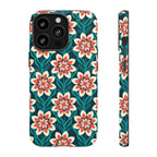 Modern Dahlia Tough iPhone 13 Pro Case – Matte | teal, coral, cream geometric dahlia floral print