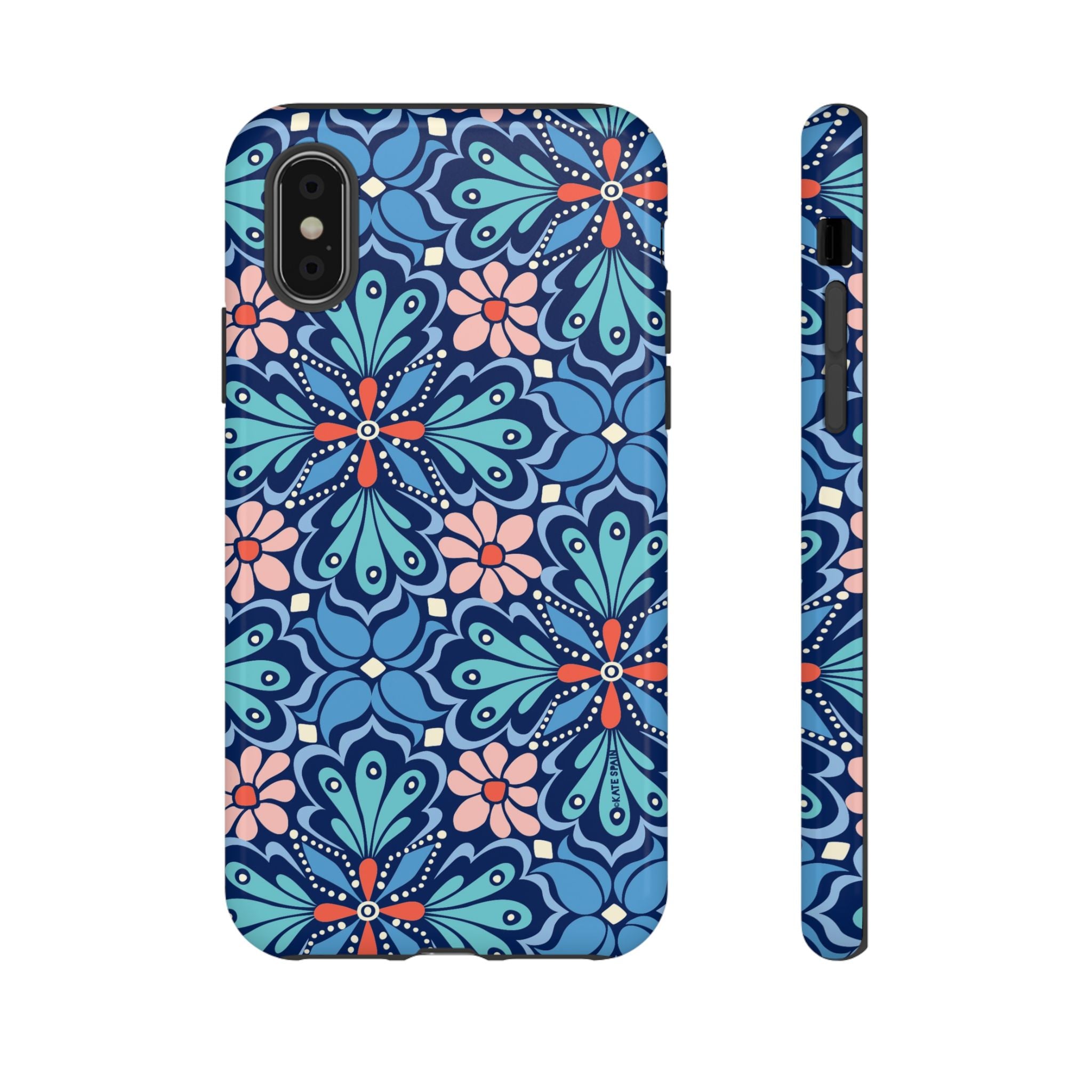 Bolero Tough iPhone X Case – Glossy | navy, cobalt, blush geometric medallion floral print