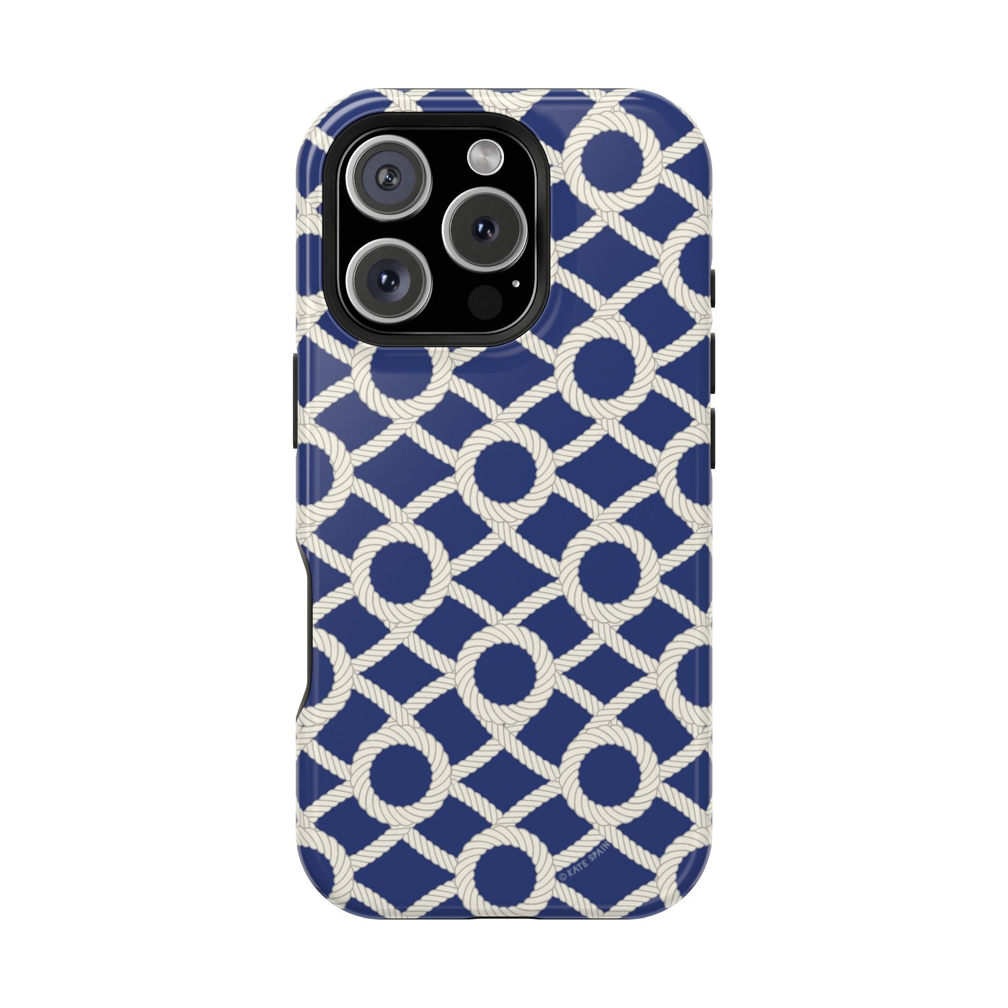 Sailor's Knot MagSafe iPhone 14 Case – Glossy | navy, cream nautical rope knot lattice print