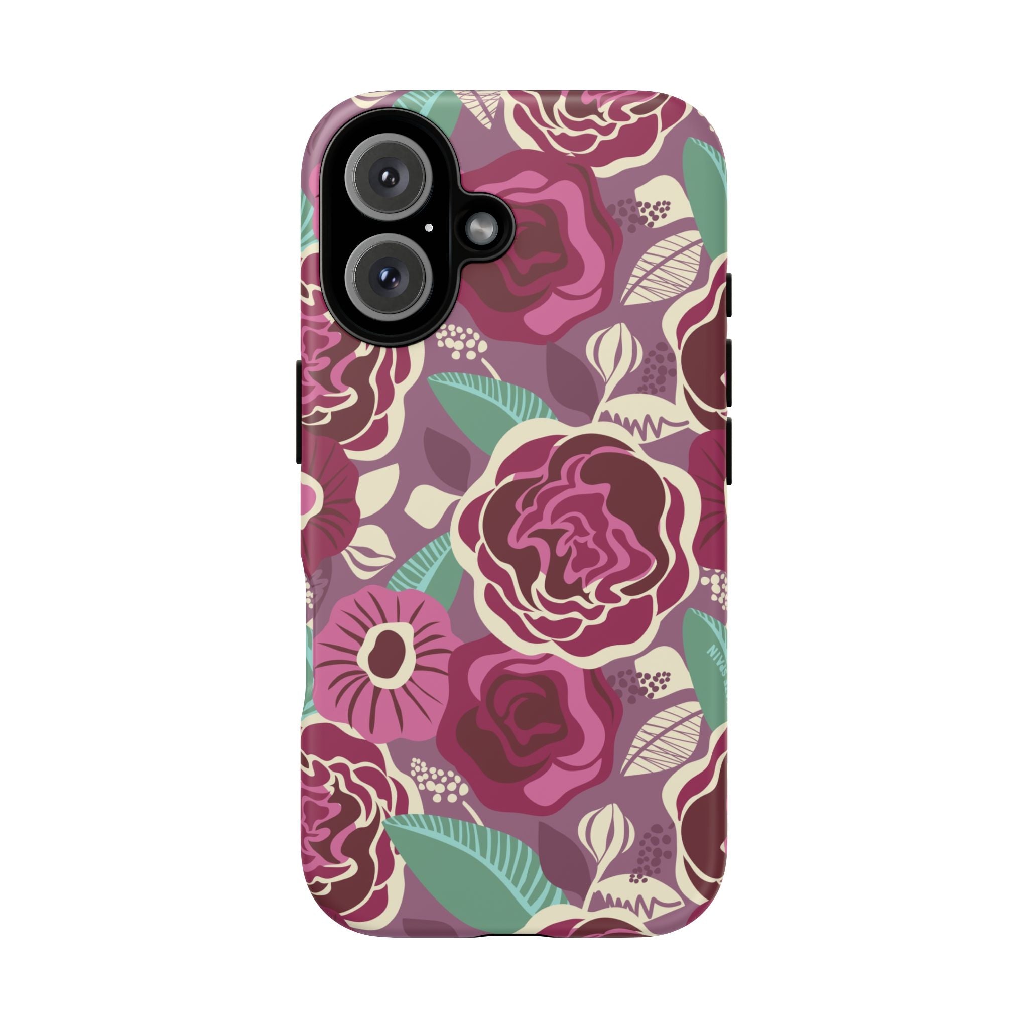 Tea Rose Burgundy Tough iPhone 16 Case – Matte | burgundy, magenta, plum botanical rose floral print