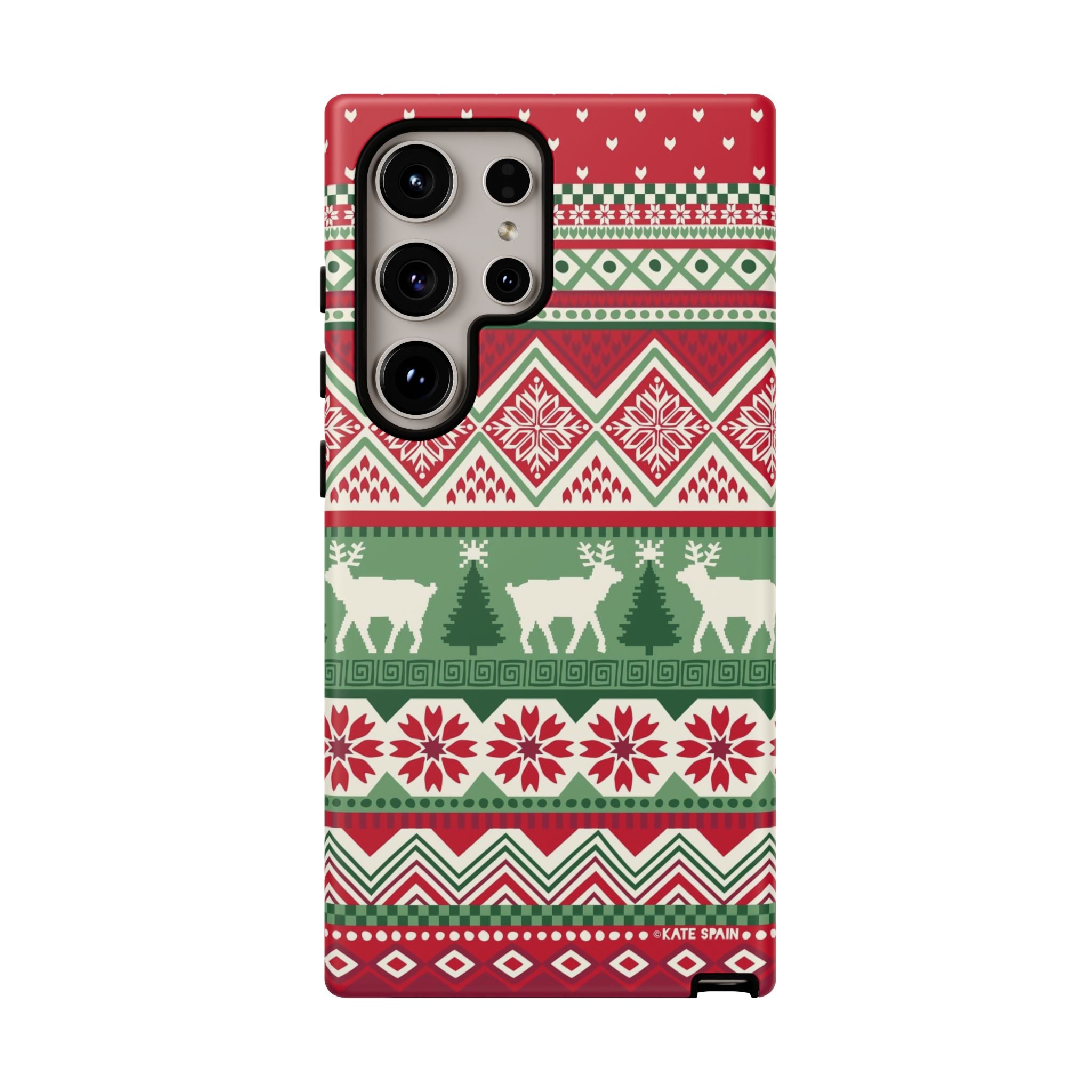 Luxury Telemark Samsung Galaxy S24 Ultra Case – Matte | red, green, cream Nordic fair isle reindeer print