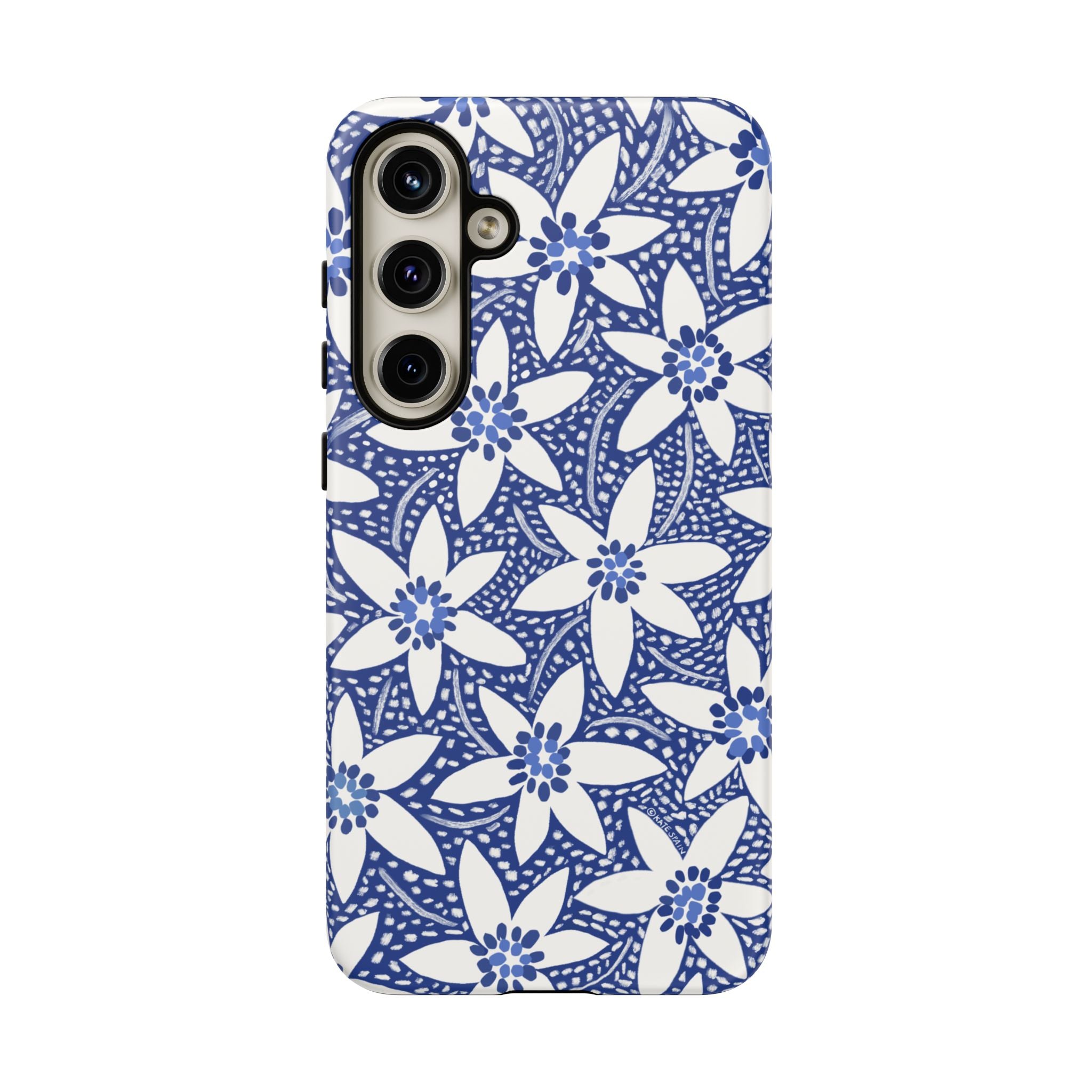 Starflower Samsung Galaxy S24 Plus Case – Matte | navy, white geometric starflower print
