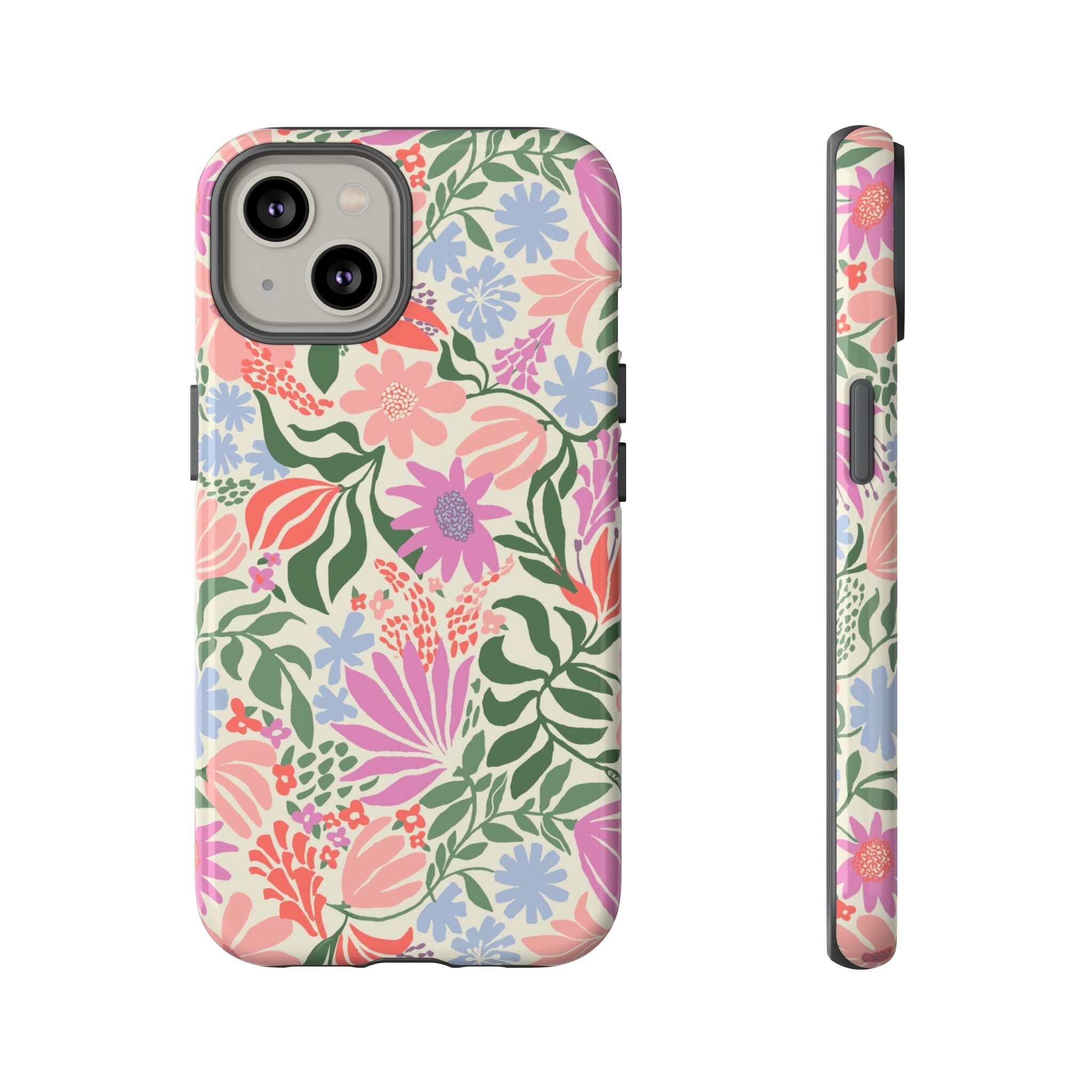 Botanica Pastel Tough iPhone 14 Case – Glossy | blush, lavender, sage pastel botanical wildflower print