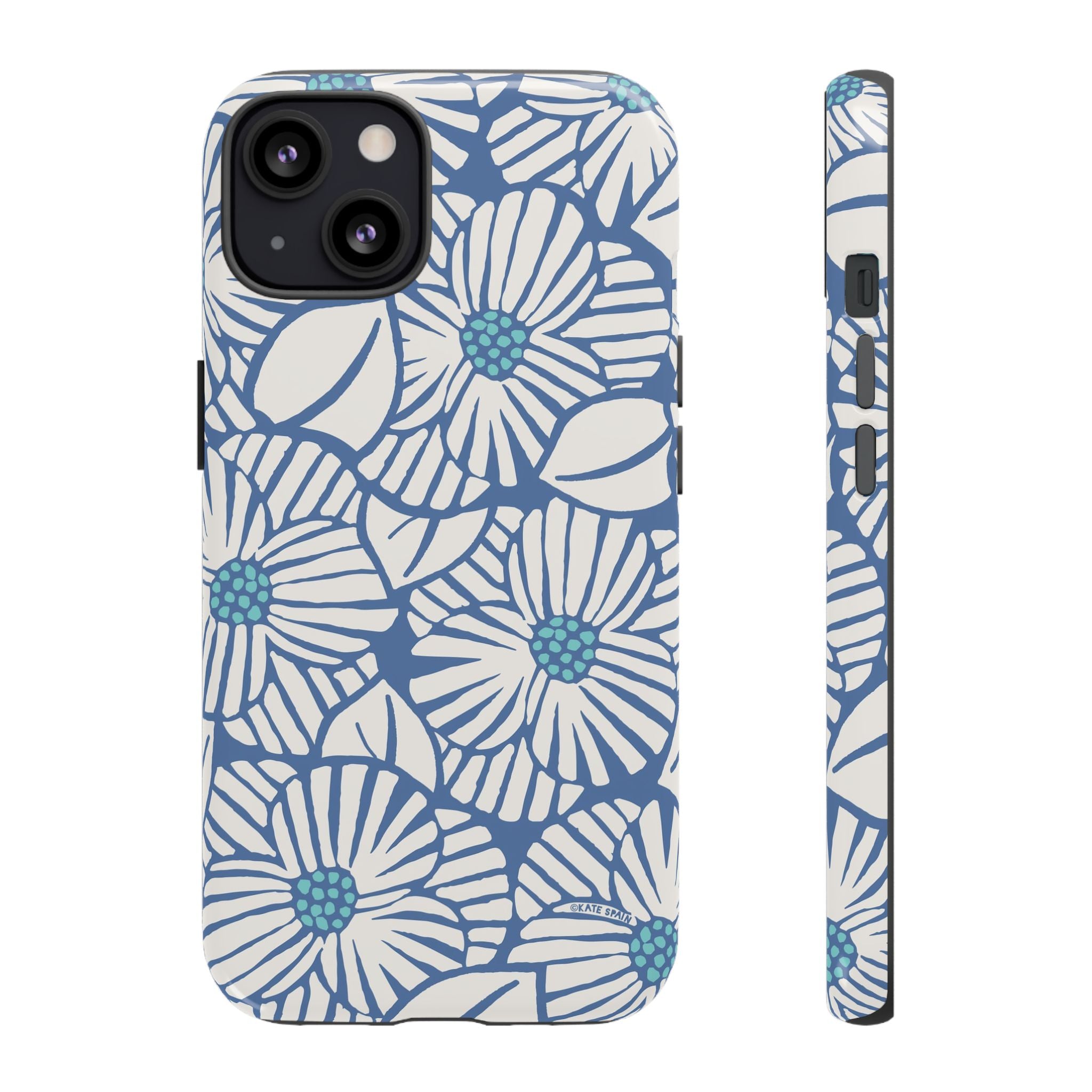 Calendula Tough iPhone 13 Case – Matte | periwinkle, cream, teal graphic daisy floral print
