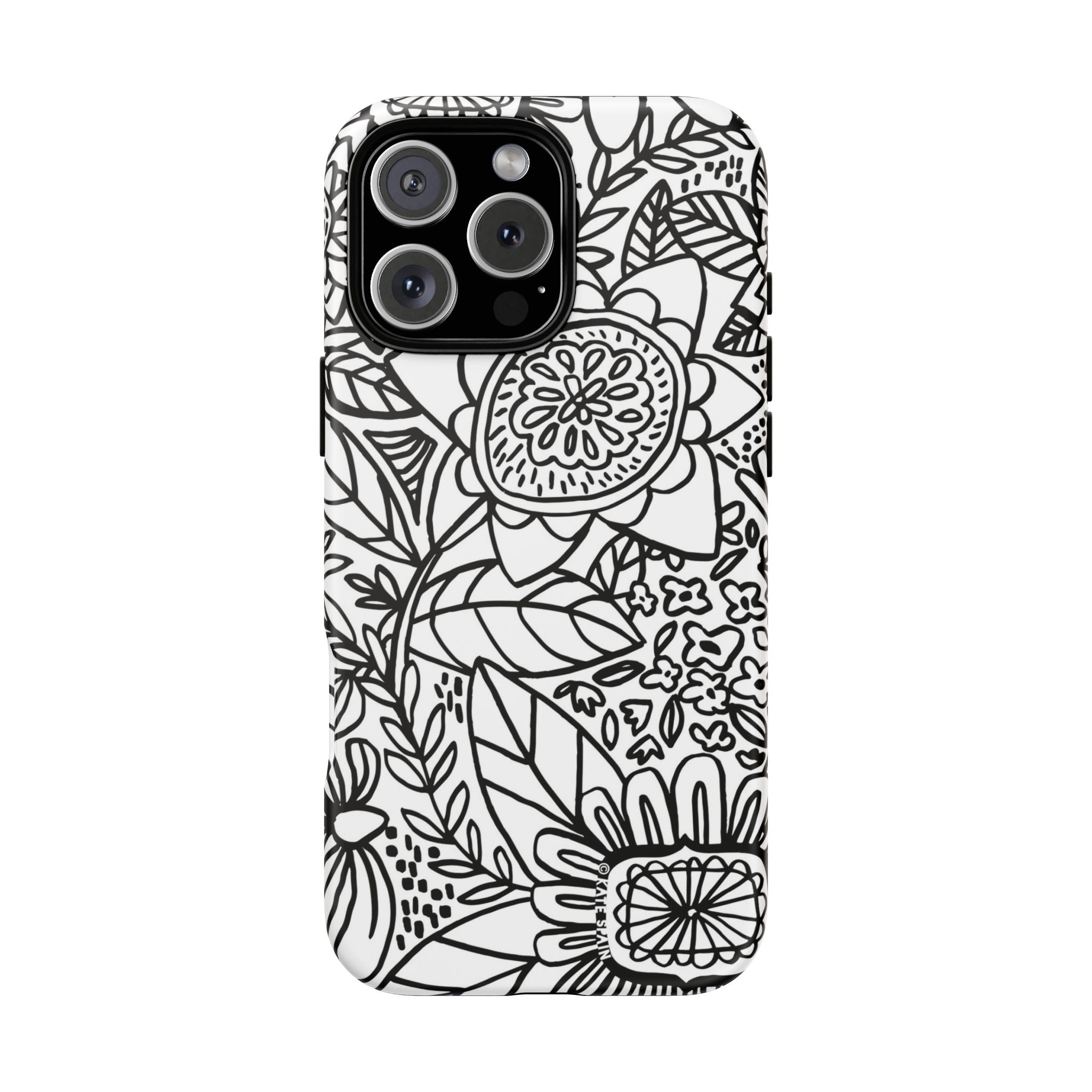 Esprit Tough iPhone 16 Pro Max Case – Matte | white, black botanical line art floral print
