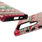 Luxury Telemark Samsung S24 Ultra Case – side view of the case buttons and ports | red, green, cream Nordic fair isle reindeer print