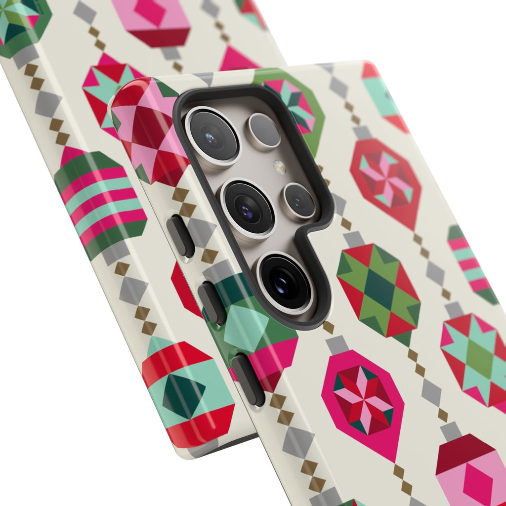 Felicity Ornaments Samsung Case – detail view | cream, red, pink, green, mint geometric quilted ornament print