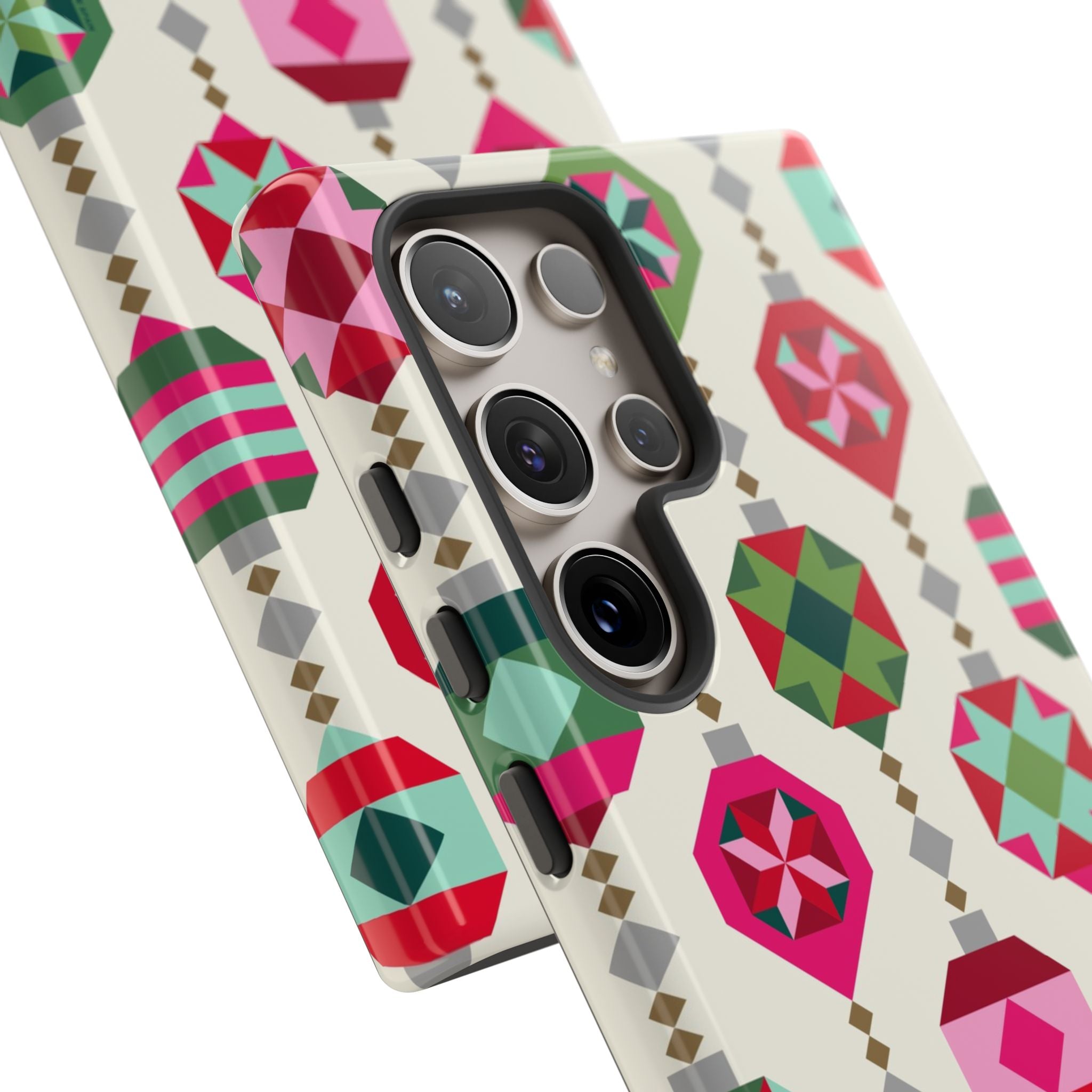 Felicity Ornaments Samsung Case – detail view | cream, red, pink, green, mint geometric quilted ornament print