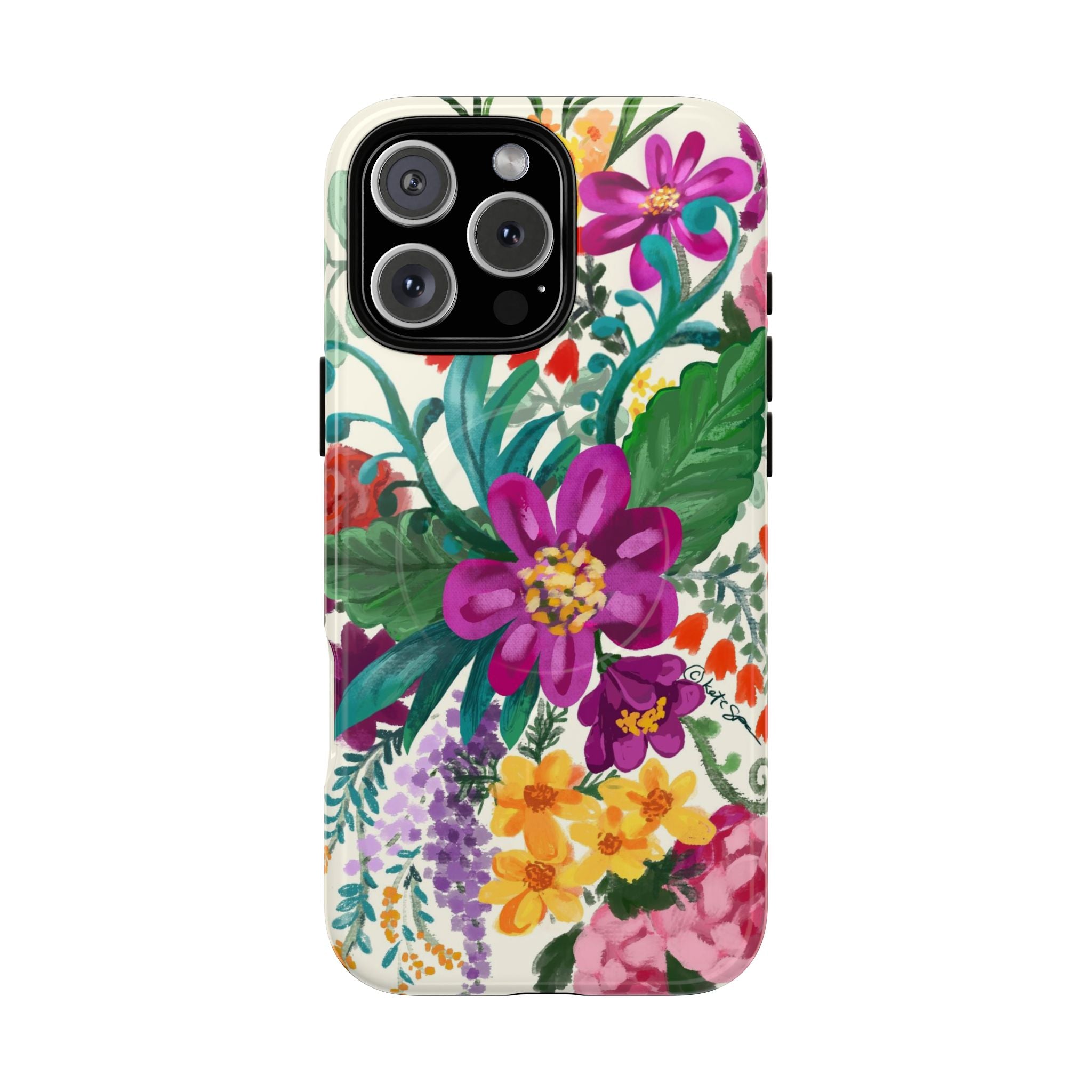 Posy MagSafe iPhone 16 Pro Max Case – Glossy | cream, magenta, coral botanical floral print