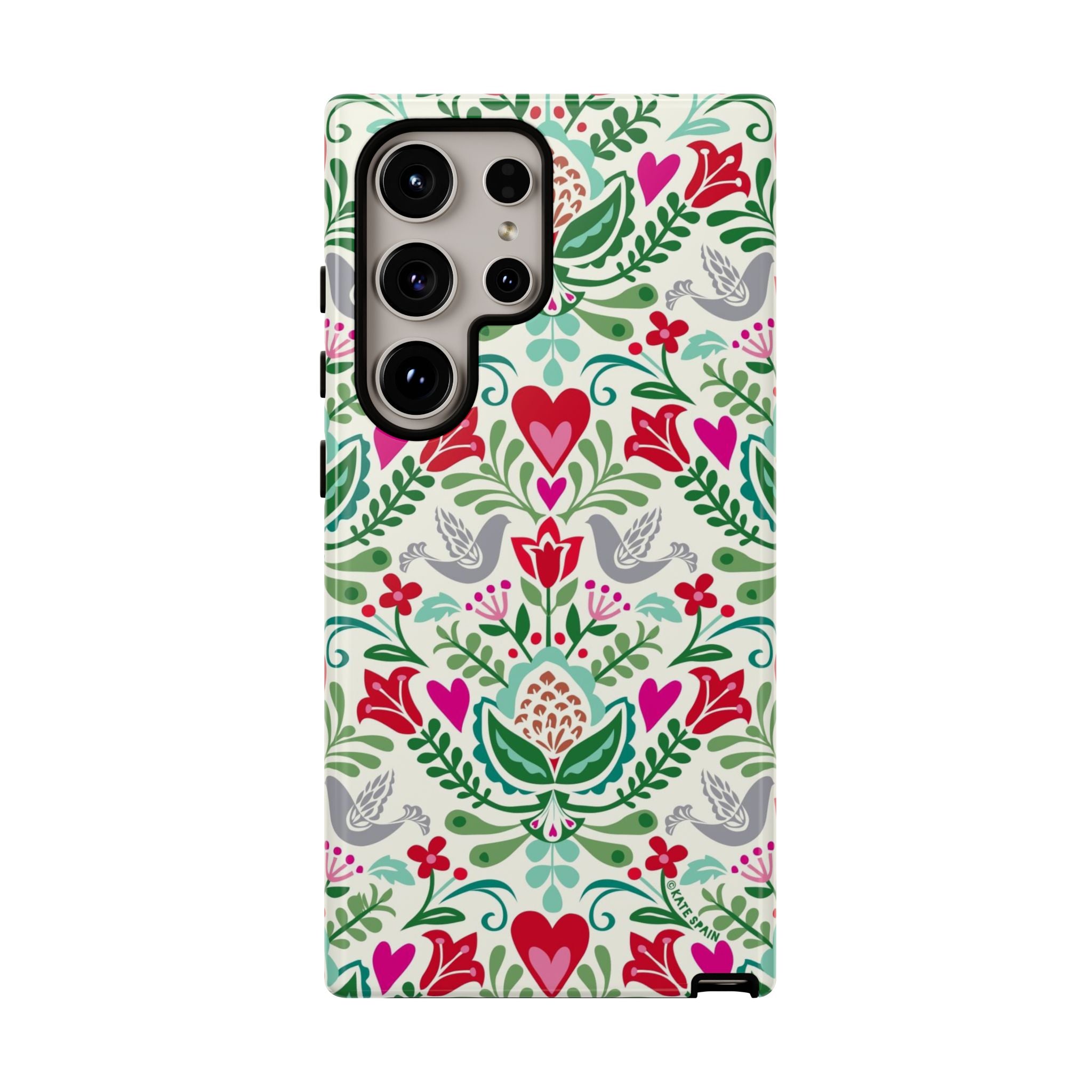 Rosemaling Samsung Galaxy S24 Ultra Case – Glossy | white, red, green rosemaling floral print