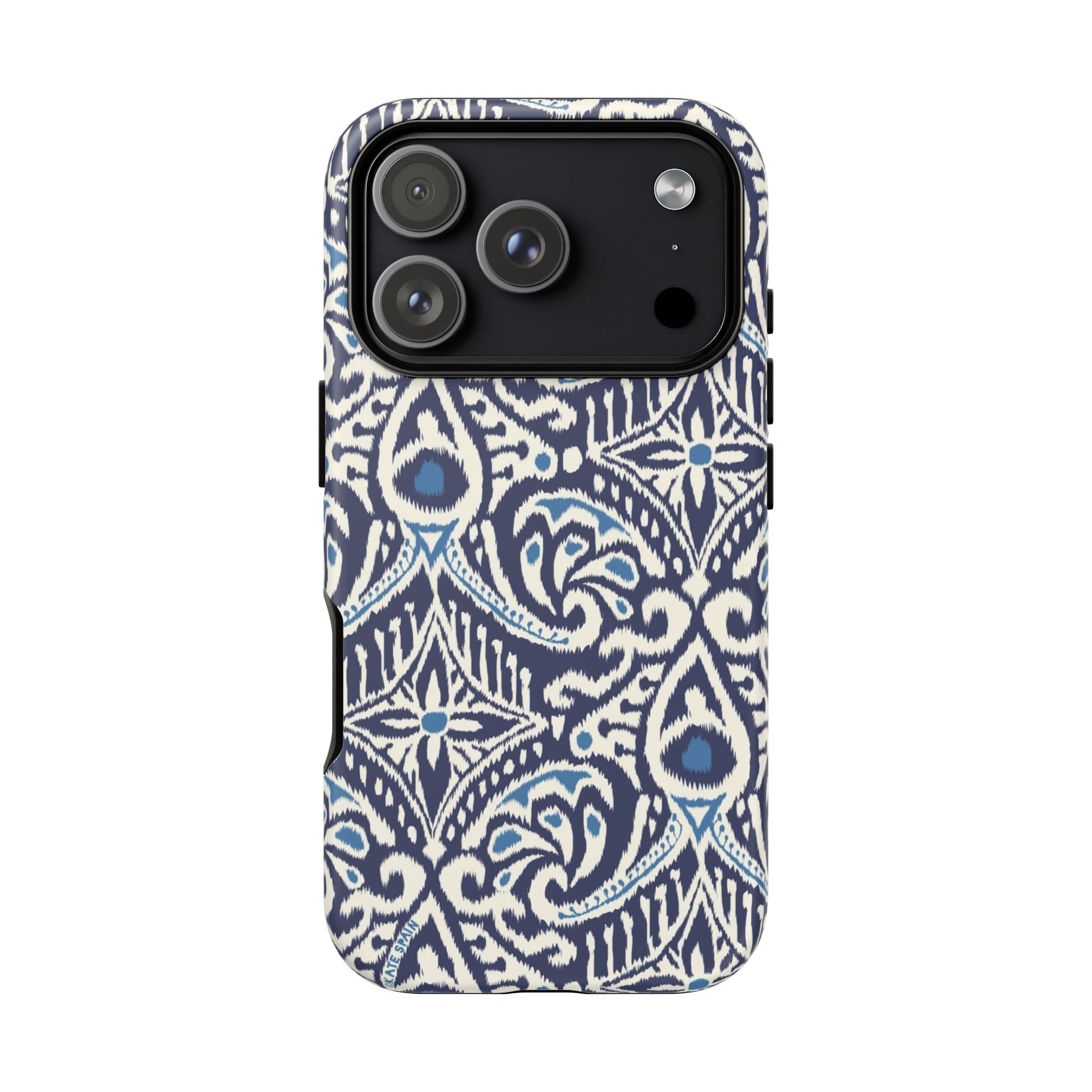 Ikat Tough iPhone 17 Pro Case – Matte | navy, cream, blue ikat medallion print