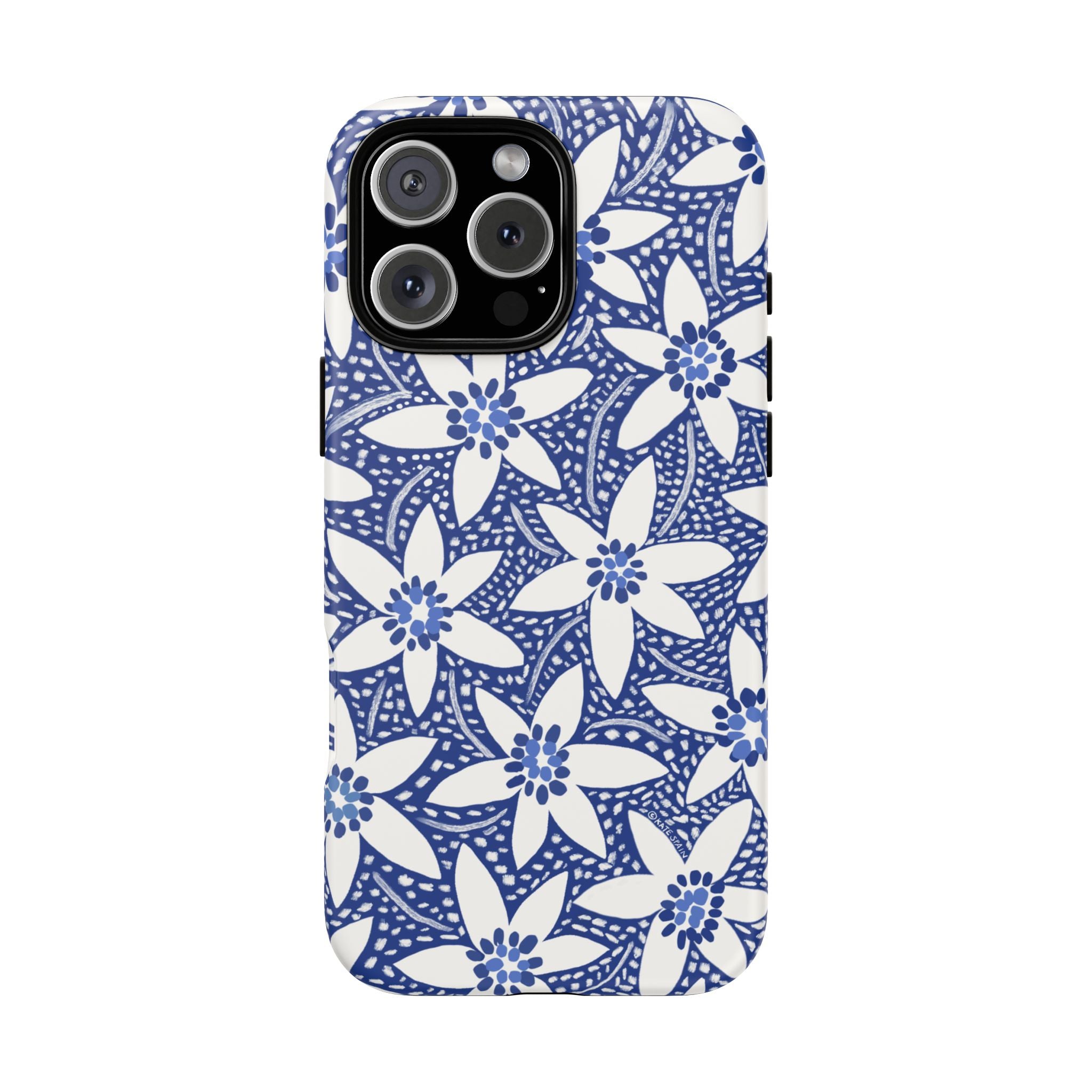 Starflower iPhone 16 Pro Max Case – Matte | navy, white geometric starflower print