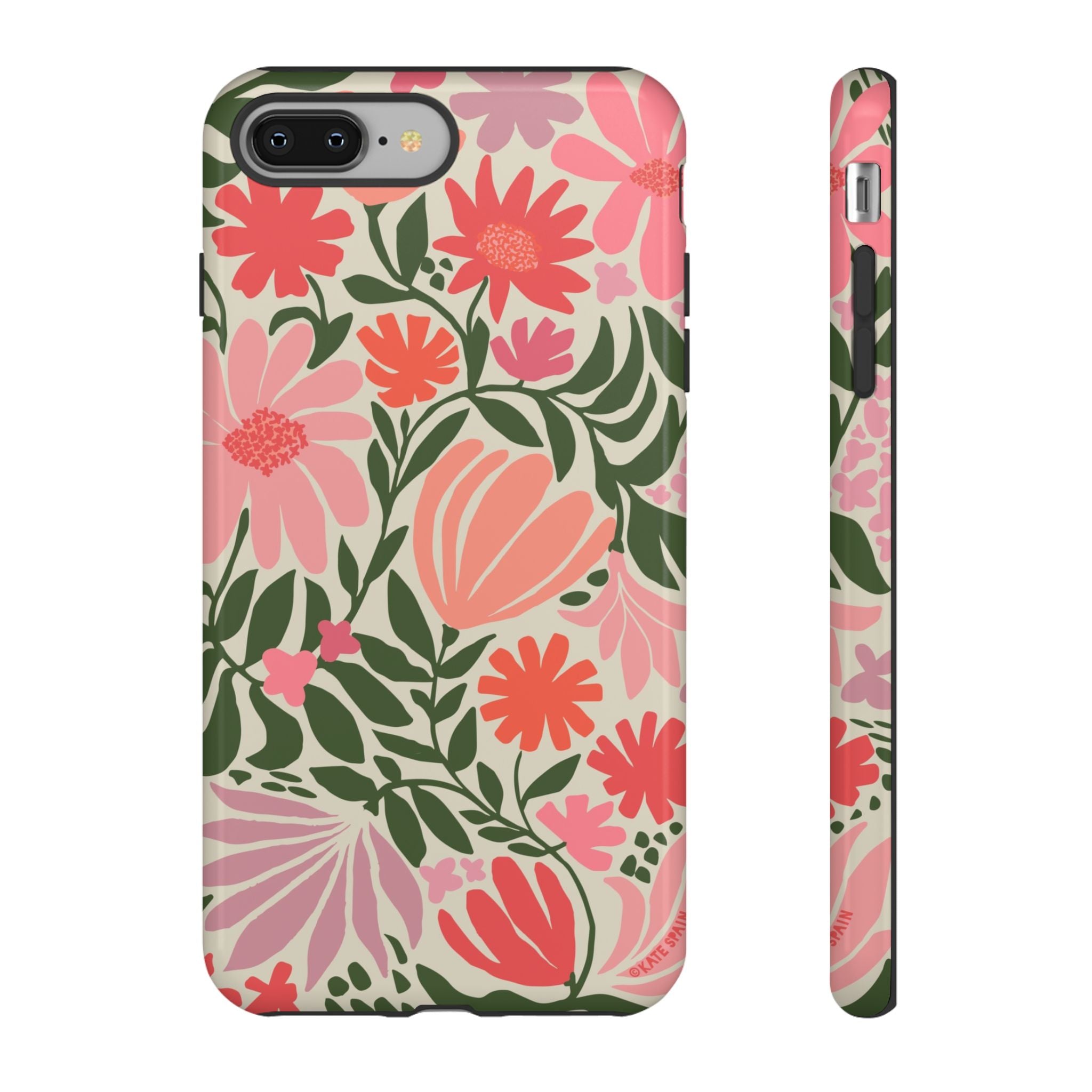 Calendula Tough iPhone 8 Plus Case – Glossy | periwinkle, cream, teal graphic daisy floral print