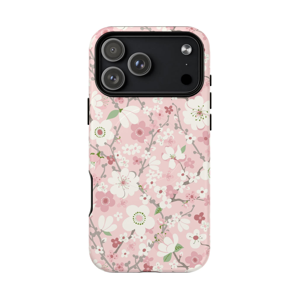 Pink Cherry Blossom MagSafe iPhone 17 Pro Max Case – Matte | light pink, white, cherry blossom floral print