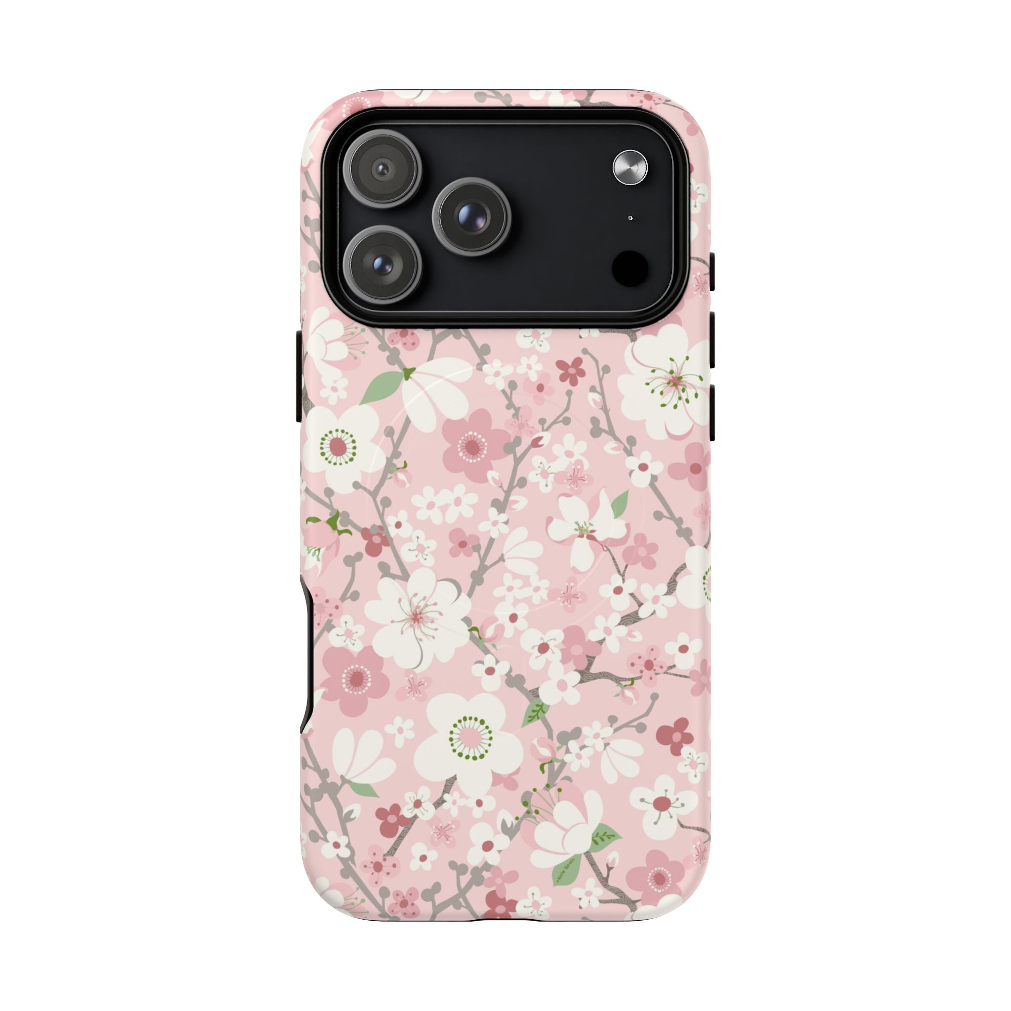 Luxury Pink Cherry Blossom MagSafe iPhone 17 Pro Max Case – Matte | light pink, white, cherry blossom floral print