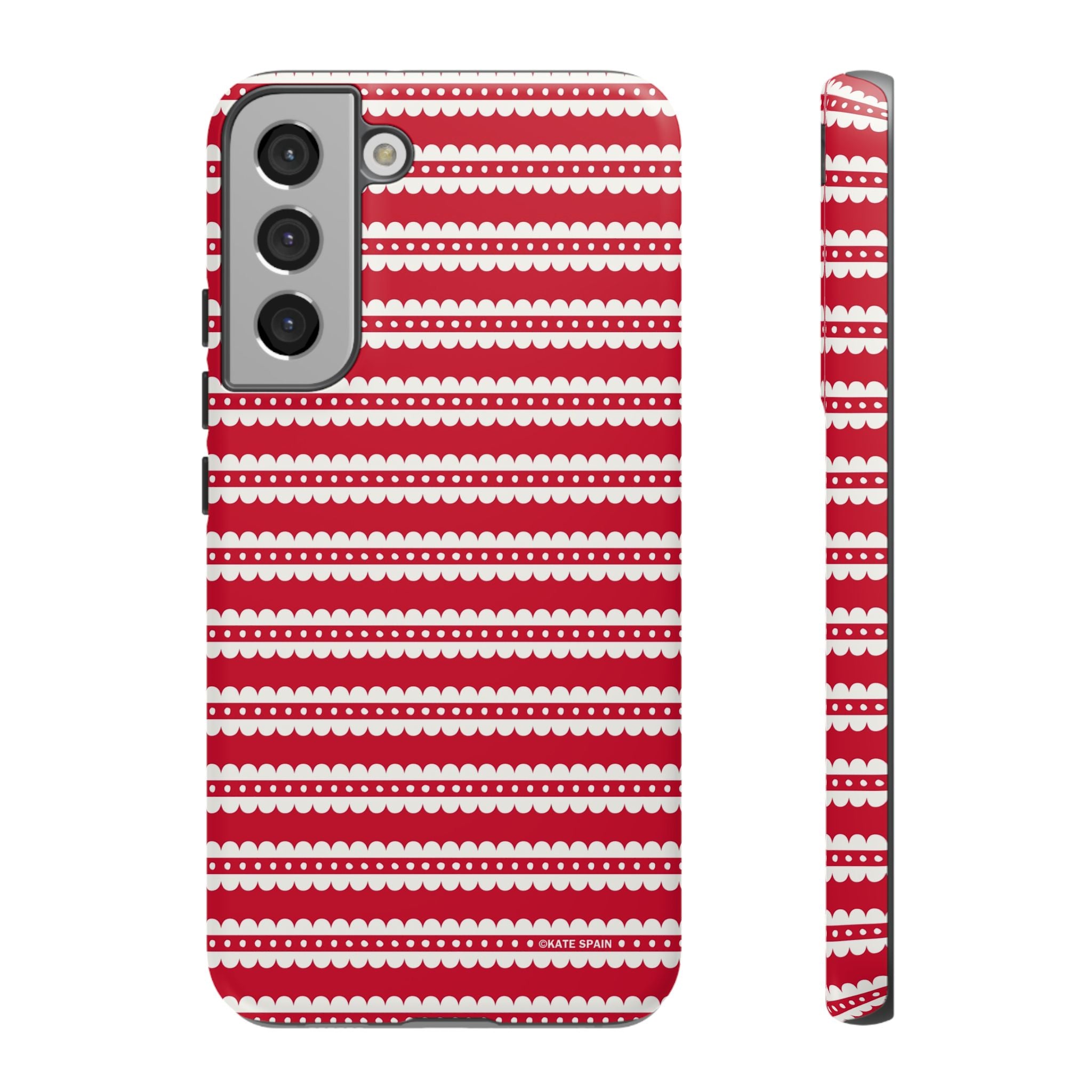 Candy Cane Stripe Samsung Galaxy S22 Plus Case – Matte | red, cream scalloped candy cane stripe print