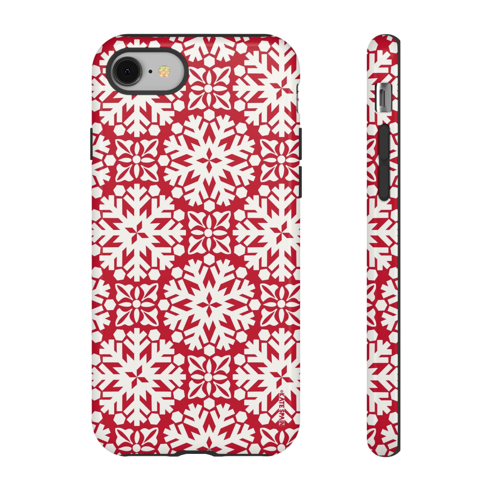 Flurry Tough iPhone 8 Case – Glossy | red, cream geometric snowflake medallion print