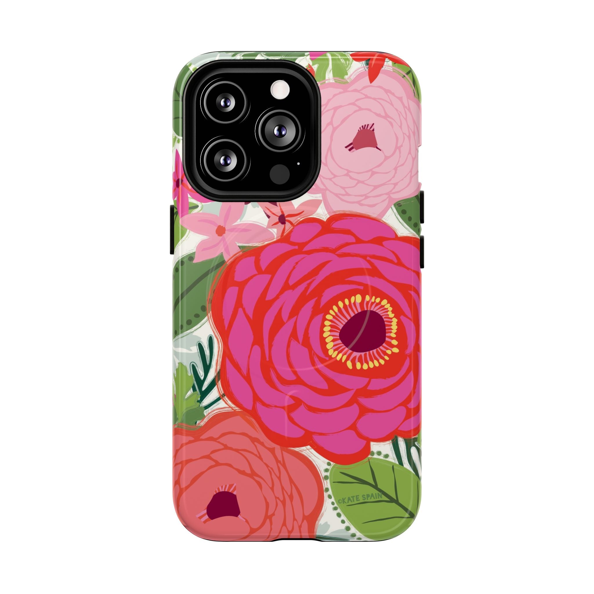Bloomerie Fuchsia MagSafe iPhone 13 Pro Case – Glossy | cream, magenta, coral botanical peony floral print