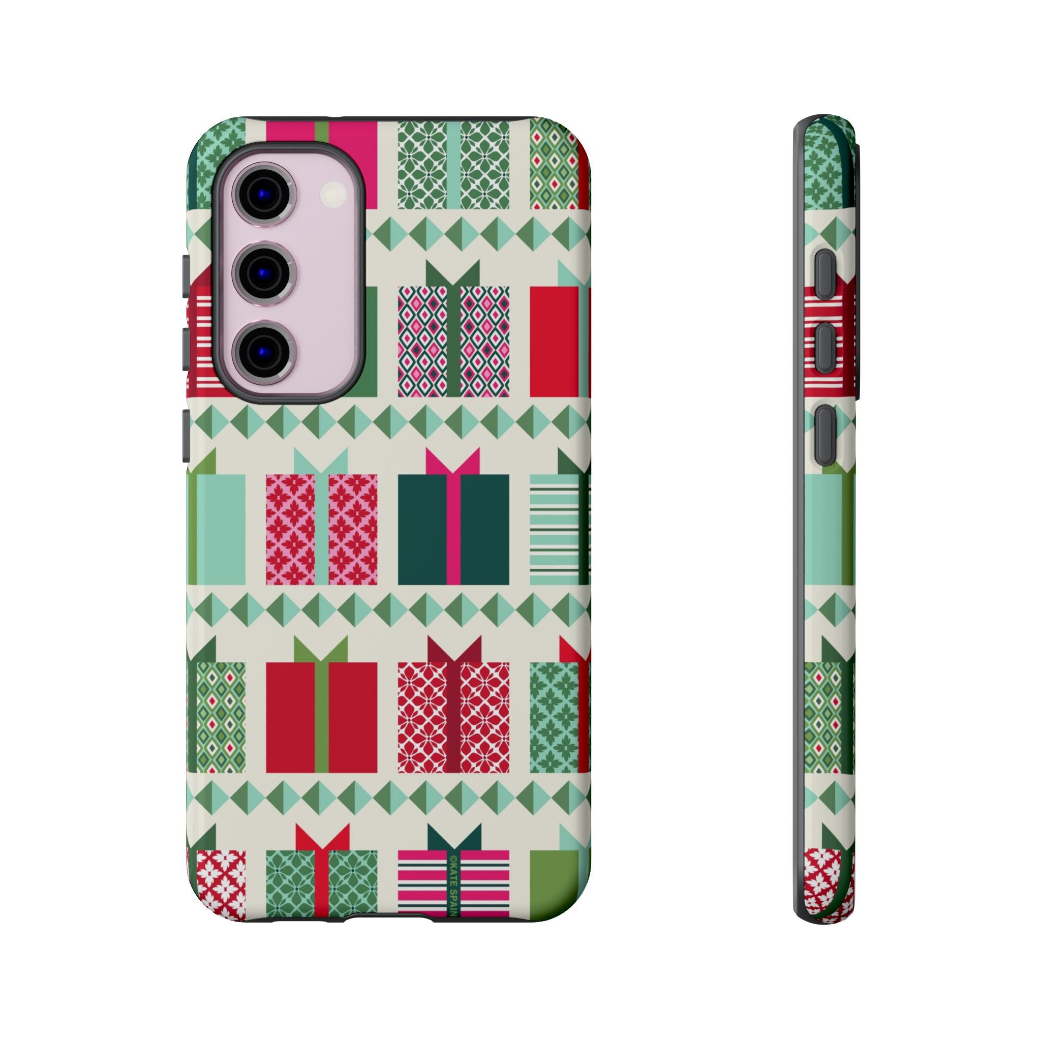All Wrapped Up Samsung Galaxy S23 Plus Case – Glossy | cream, red, pink, green, mint geometric gift wrap holiday print