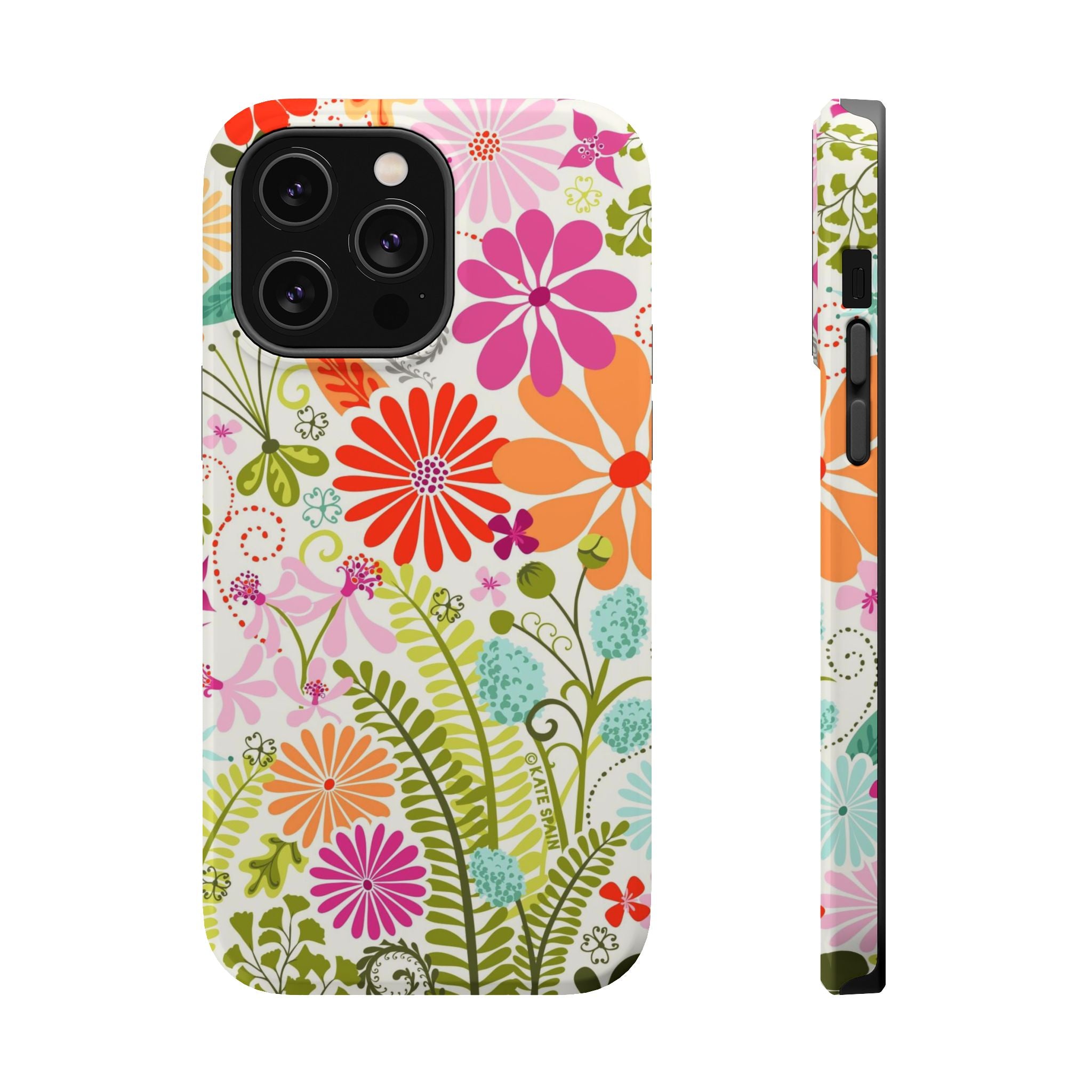 Luxury Terrain MagSafe iPhone 13 Pro Max Case – Glossy | white, magenta, coral botanical woodland floral print
