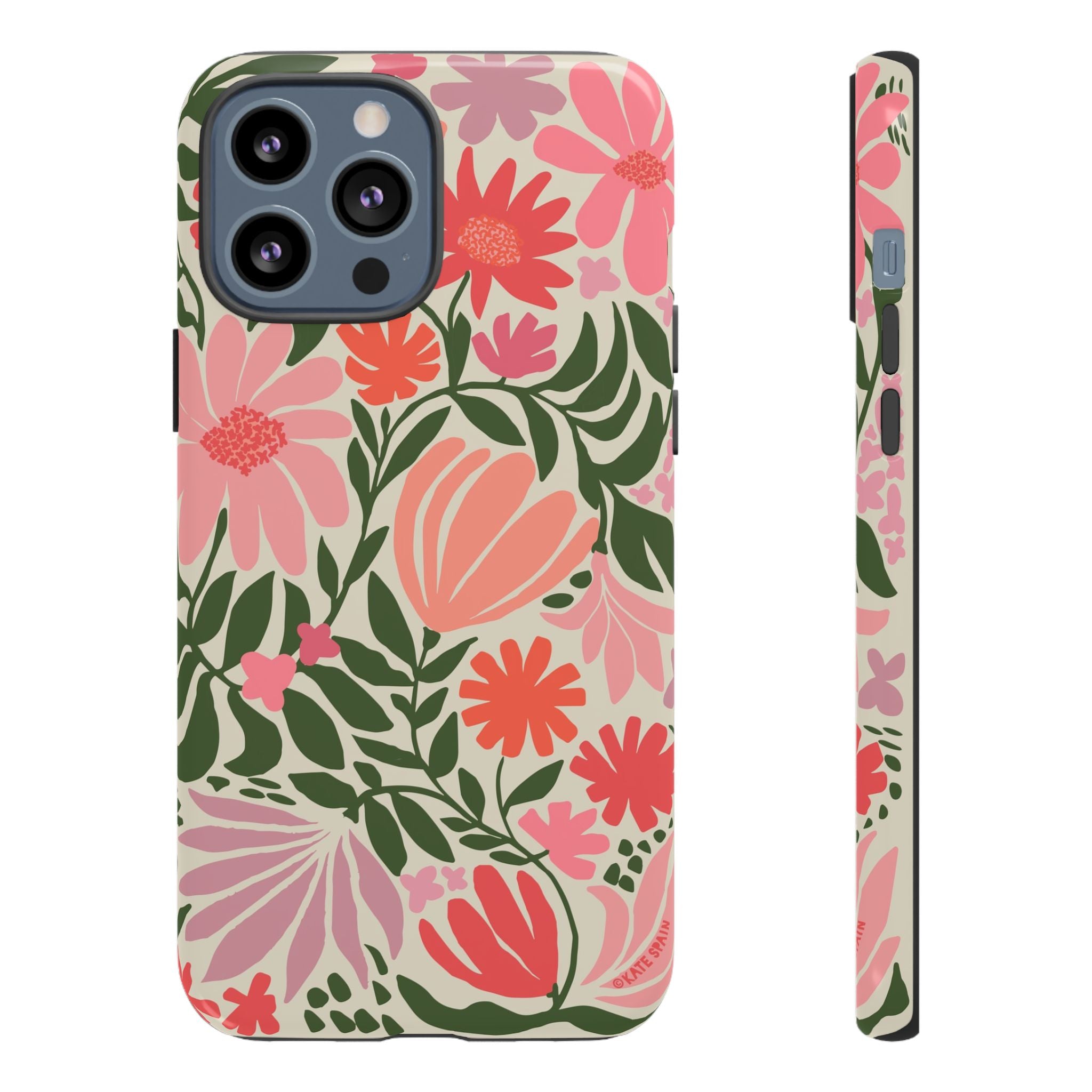 Calendula Tough iPhone 13 Pro Max Case – Glossy | periwinkle, cream, teal graphic daisy floral print