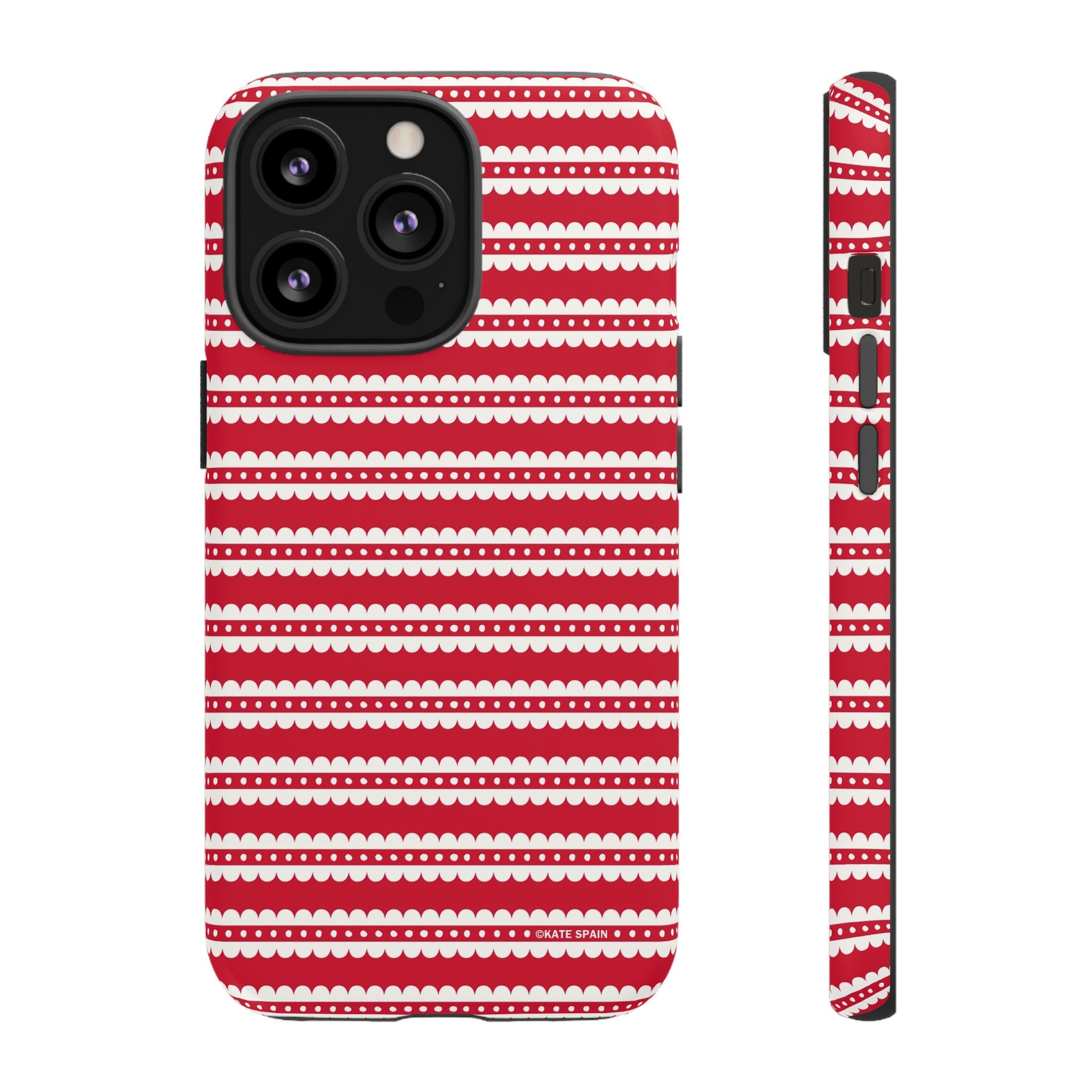 Candy Cane Stripe Tough iPhone 13 Pro Case – Matte | red, cream scalloped candy cane stripe print