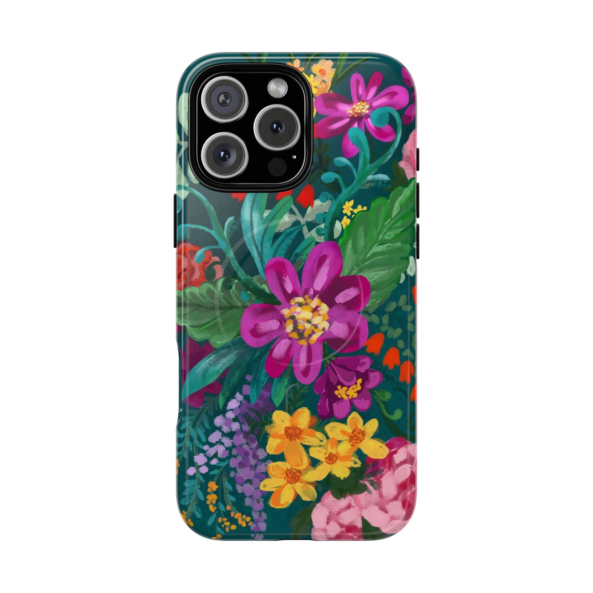 Posy MagSafe iPhone 16 Pro Max Case – Glossy | teal, purple, magenta, yellow botanical wildflower print