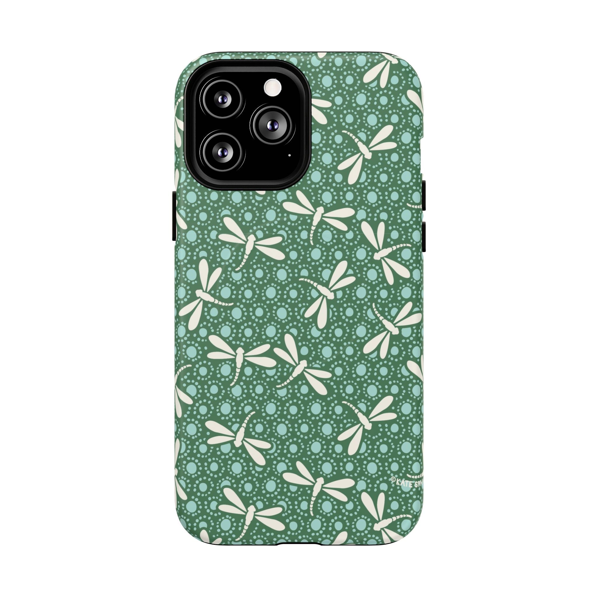 Designer Dragonfly MagSafe iPhone 13 Pro Max Case – Matte | jade green, aqua, cream dragonfly print