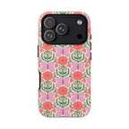 Pink Butterfly Tough iPhone 17 Pro Case – Matte | pink, coral, green, cream butterfly floral print