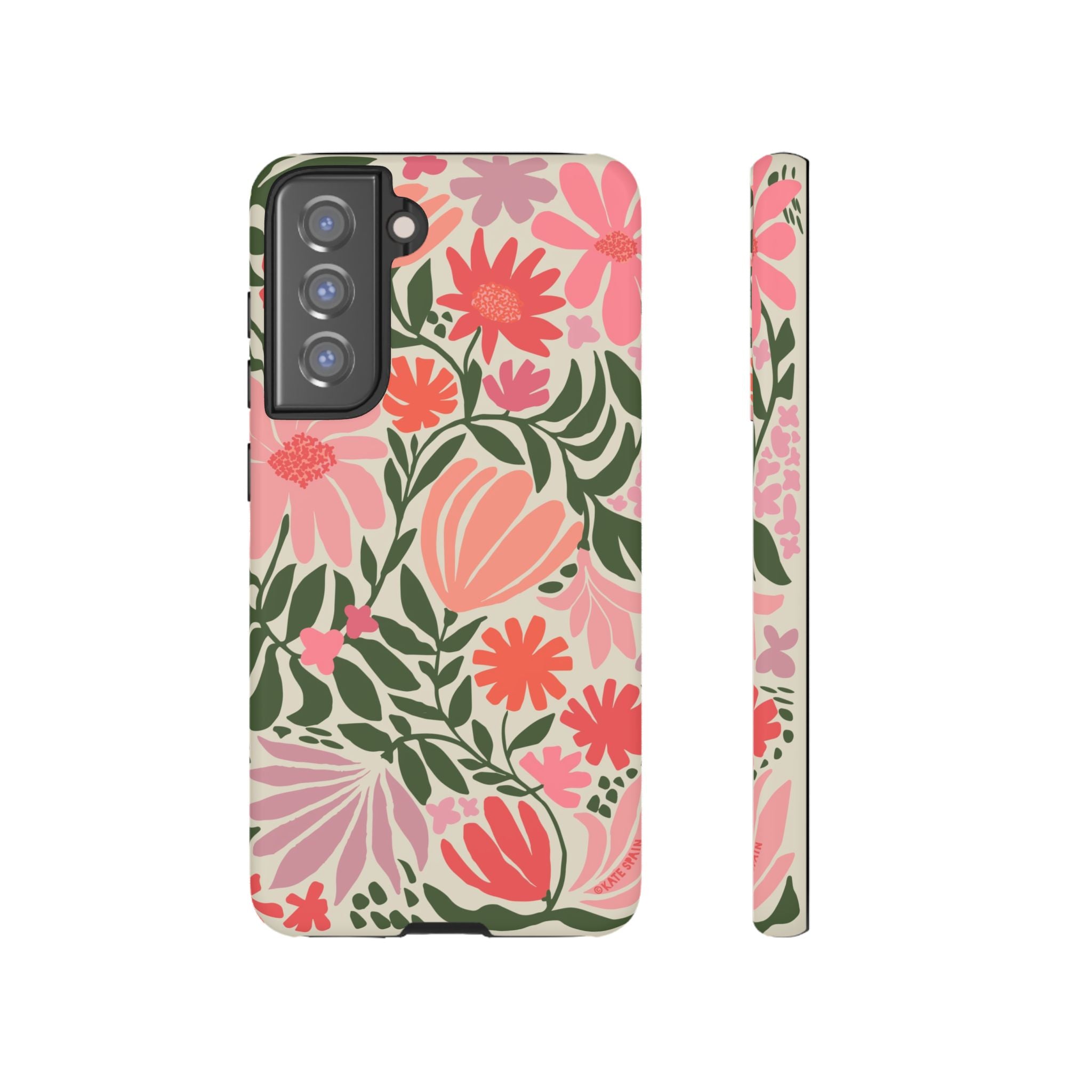 Luxury Botanica Samsung Galaxy S21 FE Case – Matte | cream, coral, pink botanical wildflower print