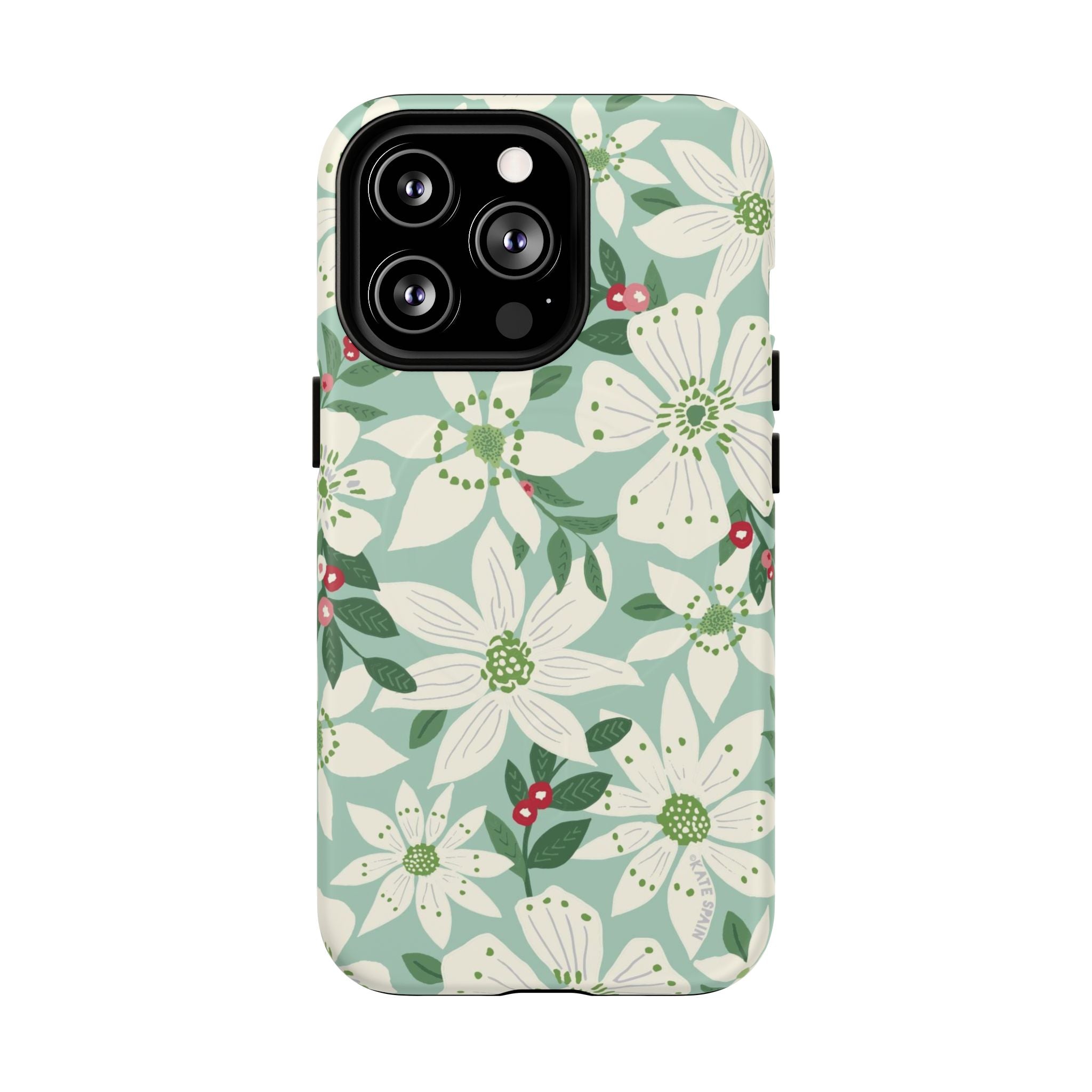 Gardenia MagSafe iPhone 13 Pro Case – Matte | light blue, white, green, red gardenia botanical print