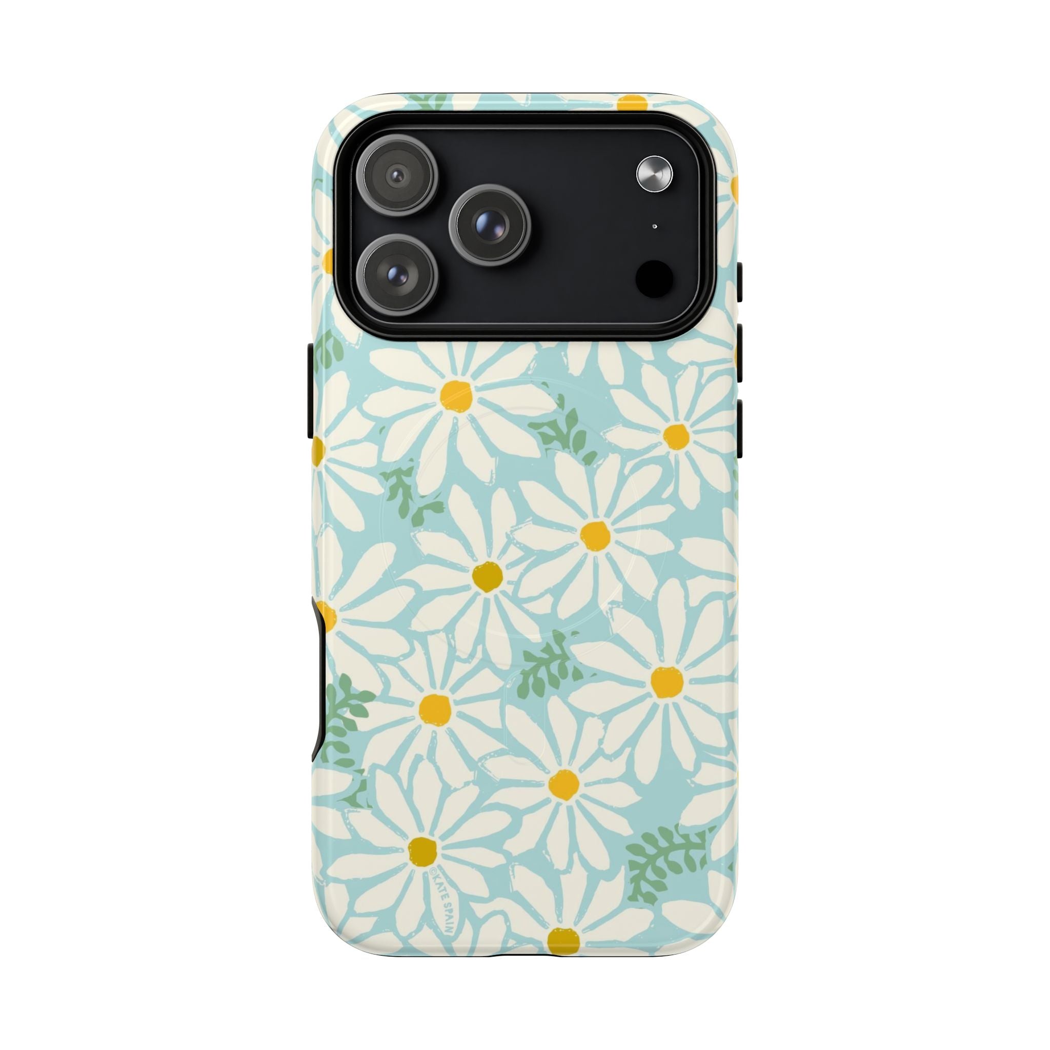 Daisies MagSafe iPhone 17 Pro Max Case – Glossy | mint, white, yellow botanical daisy floral print