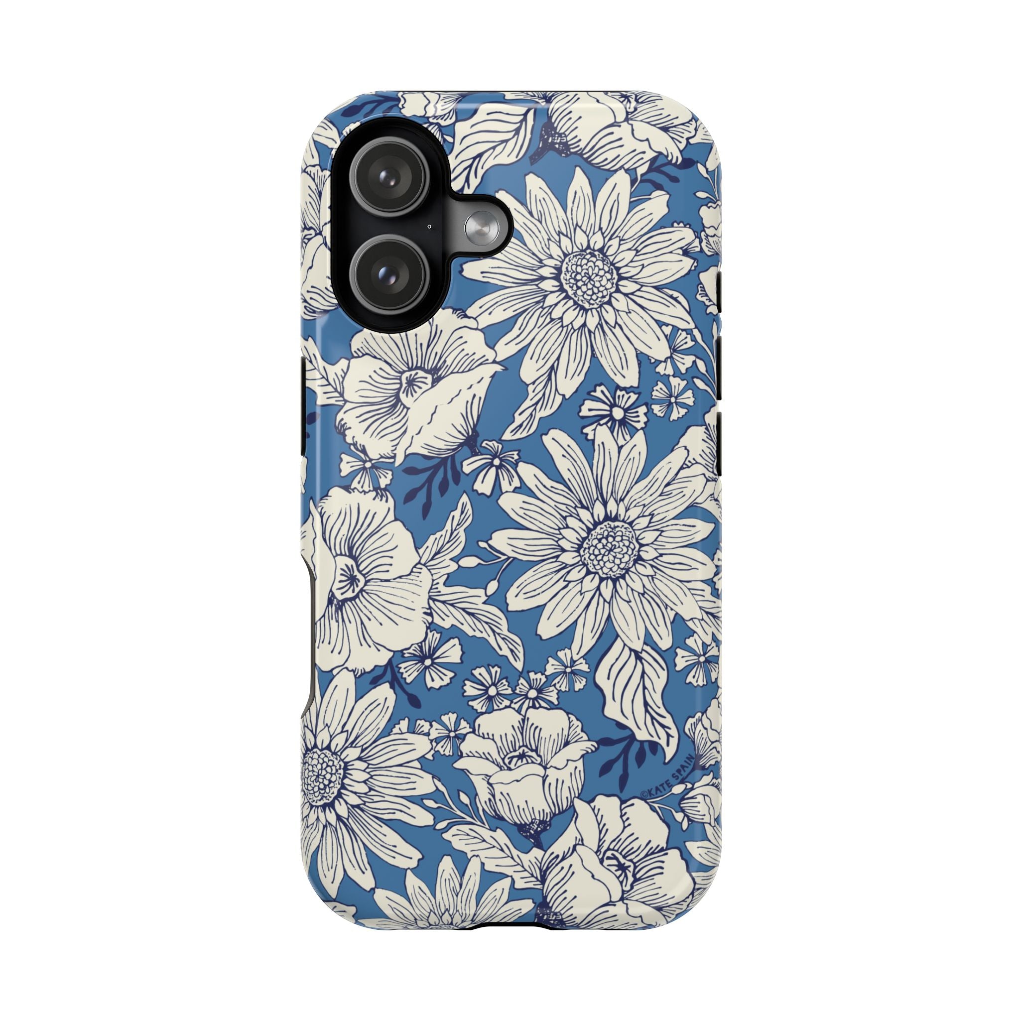 Jardin Luxury MagSafe iPhone 17 Case – Glossy | navy and cream botanical floral print