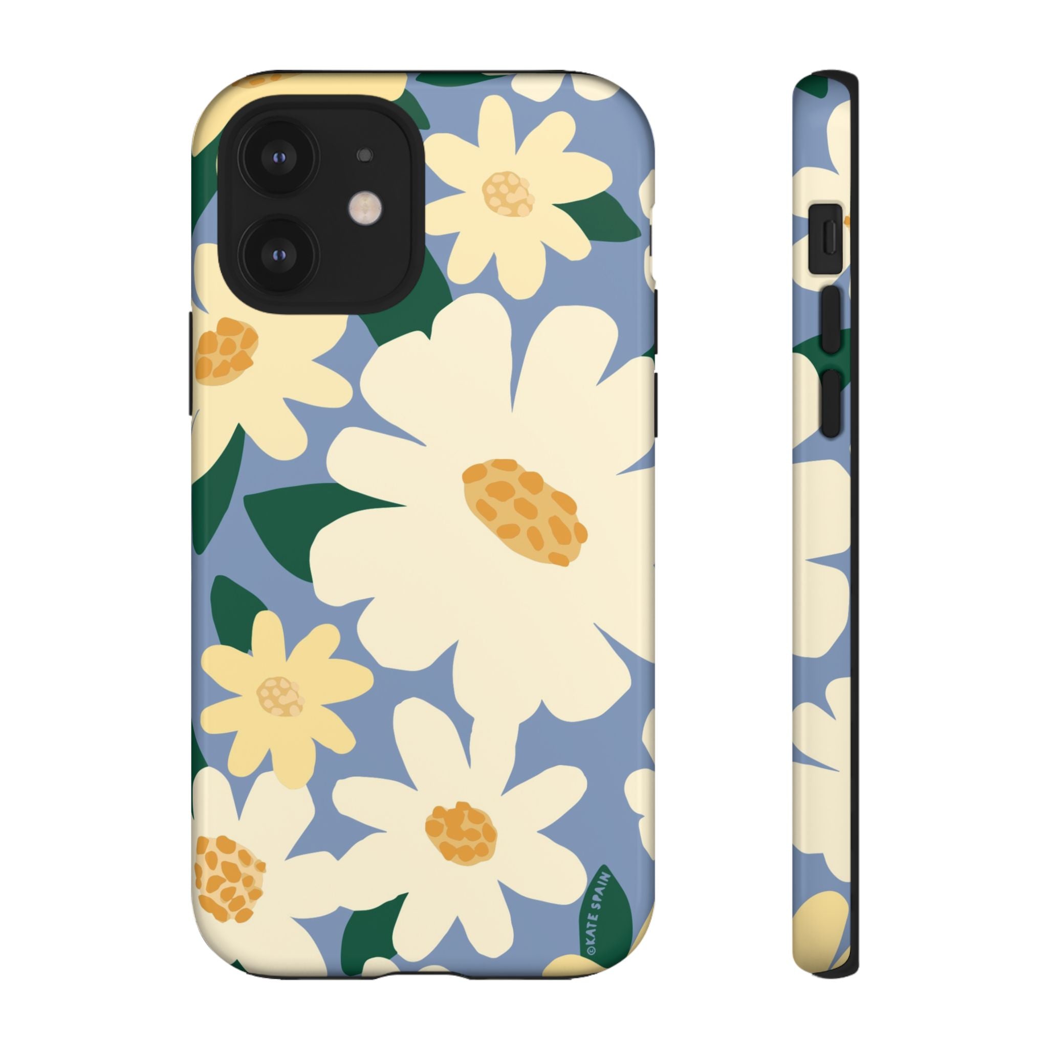 Chamomile Tough iPhone 12 Case – Glossy | periwinkle, cream, yellow botanical daisy floral print