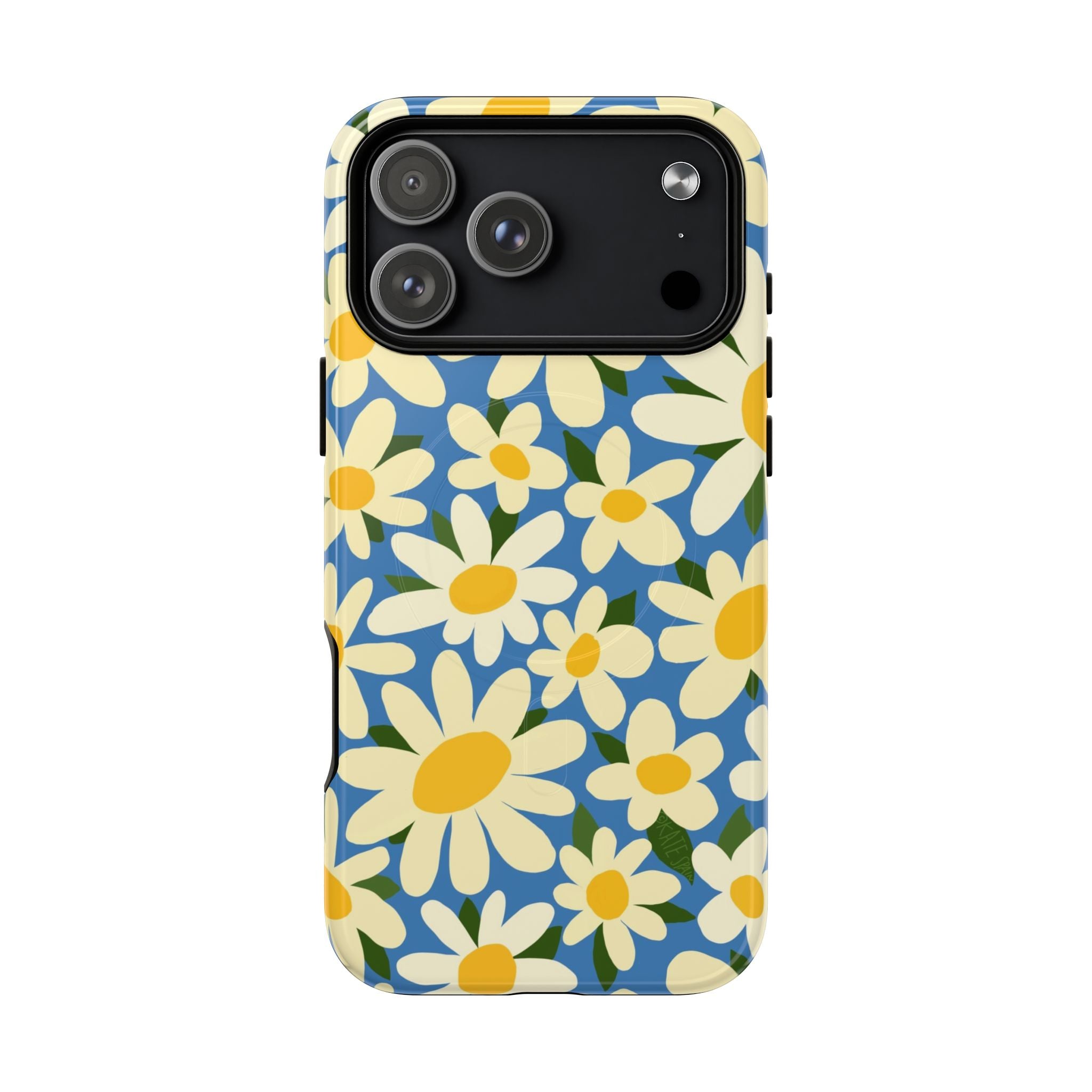 Shasta Daisy MagSafe iPhone 17 Pro Max Case – Glossy | blue, cream, yellow daisy floral print