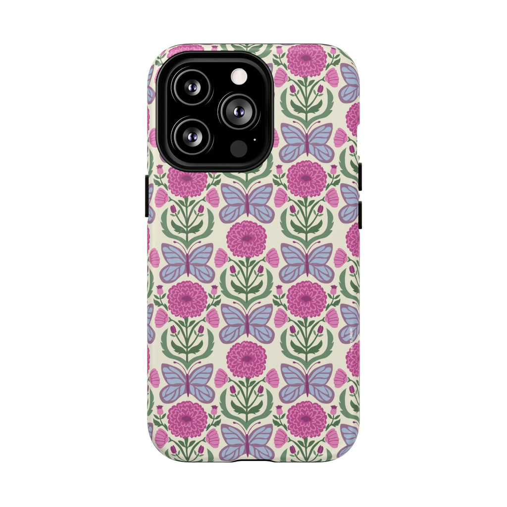 Butterfly MagSafe iPhone 13 Pro Case – Matte | cream, magenta, periwinkle butterfly floral print