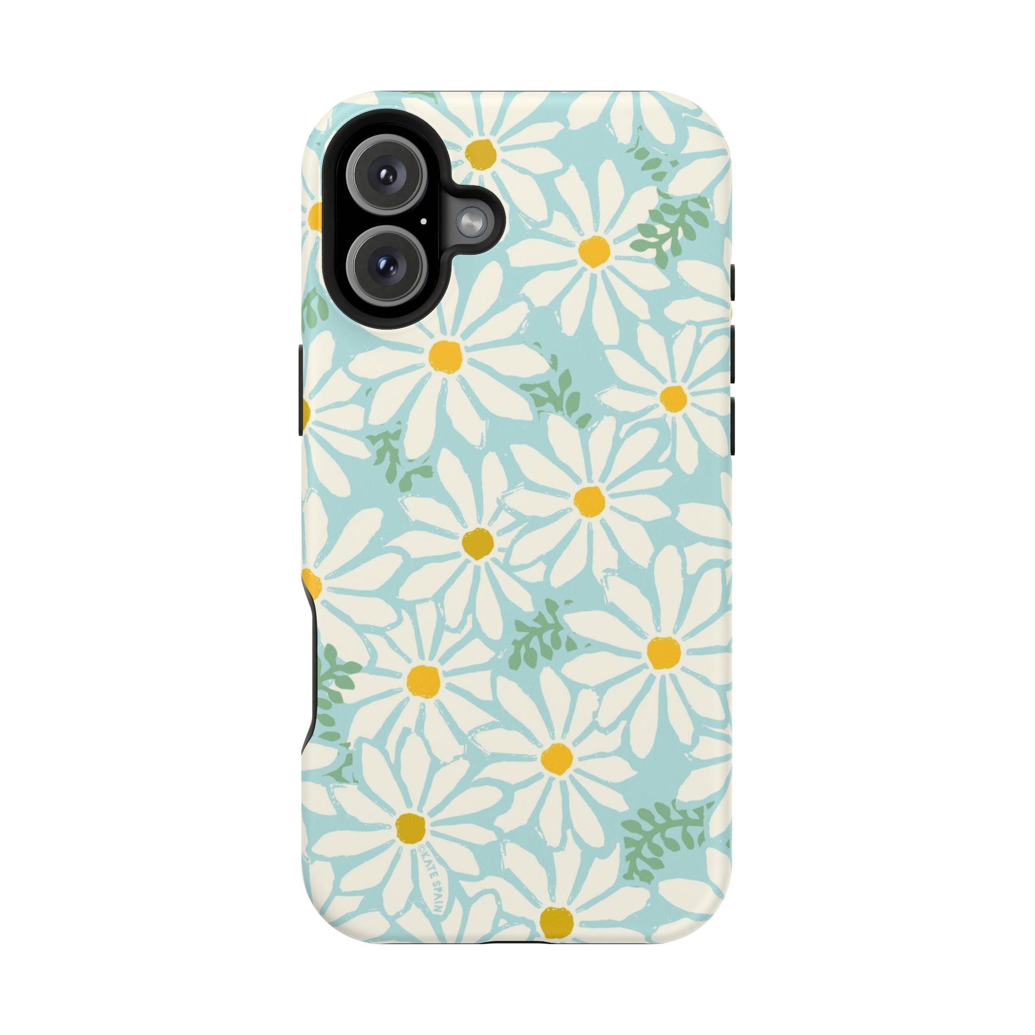Daisies MagSafe iPhone 16 Plus Case – Matte | white, yellow, aqua watercolor daisy print