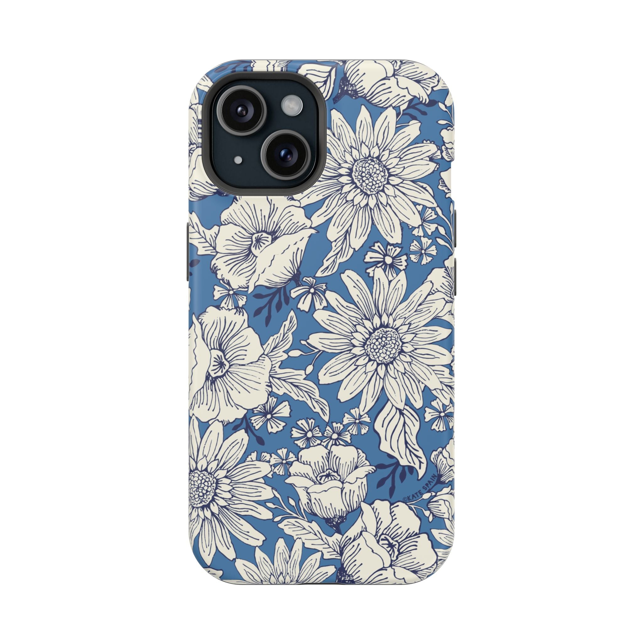 Jardin Luxury MagSafe iPhone 15 Case – Matte | navy and cream botanical floral print